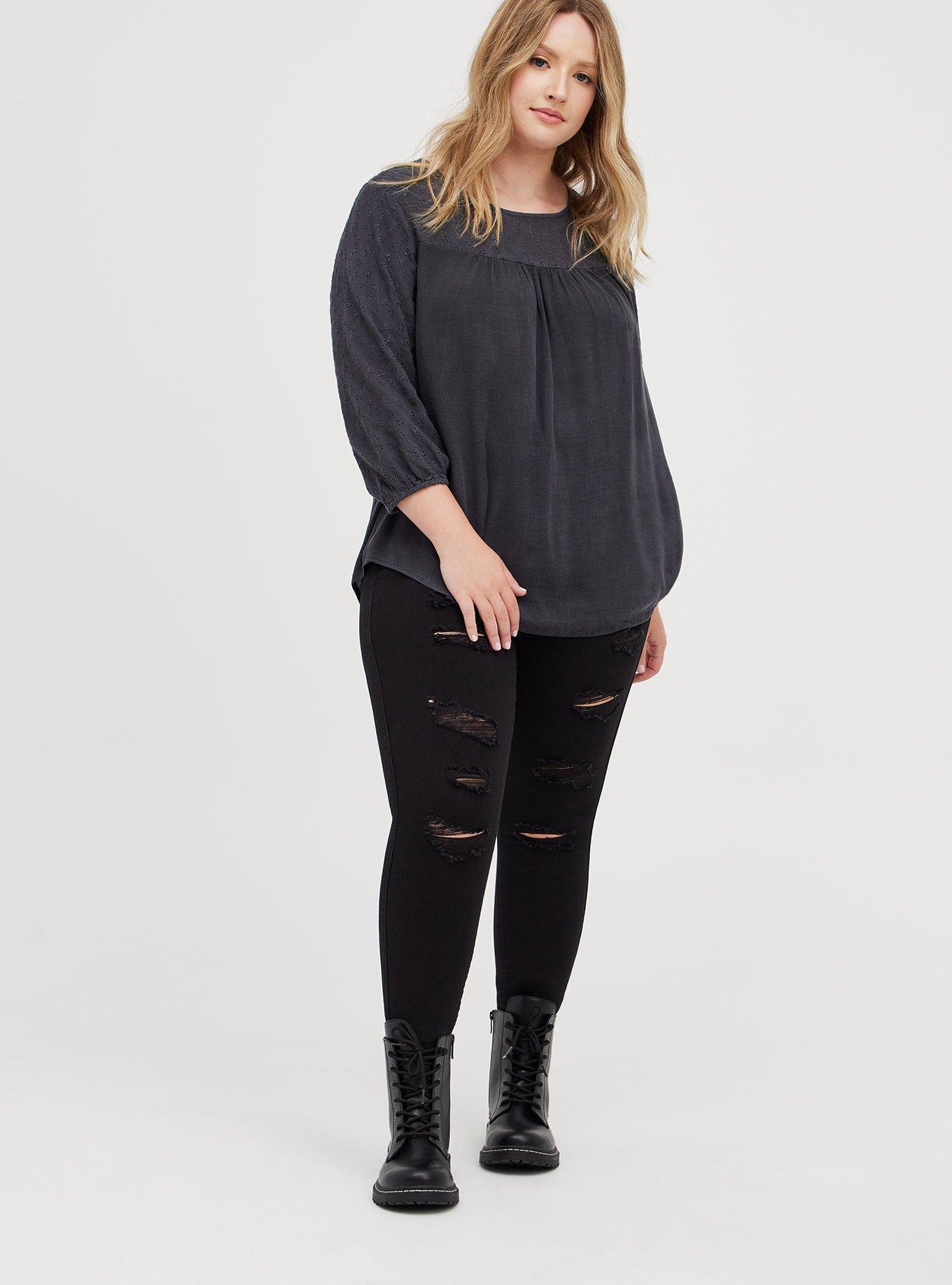 Plus Size Blouse - Gauze Eyelet Grey, NINE IRON, alternate