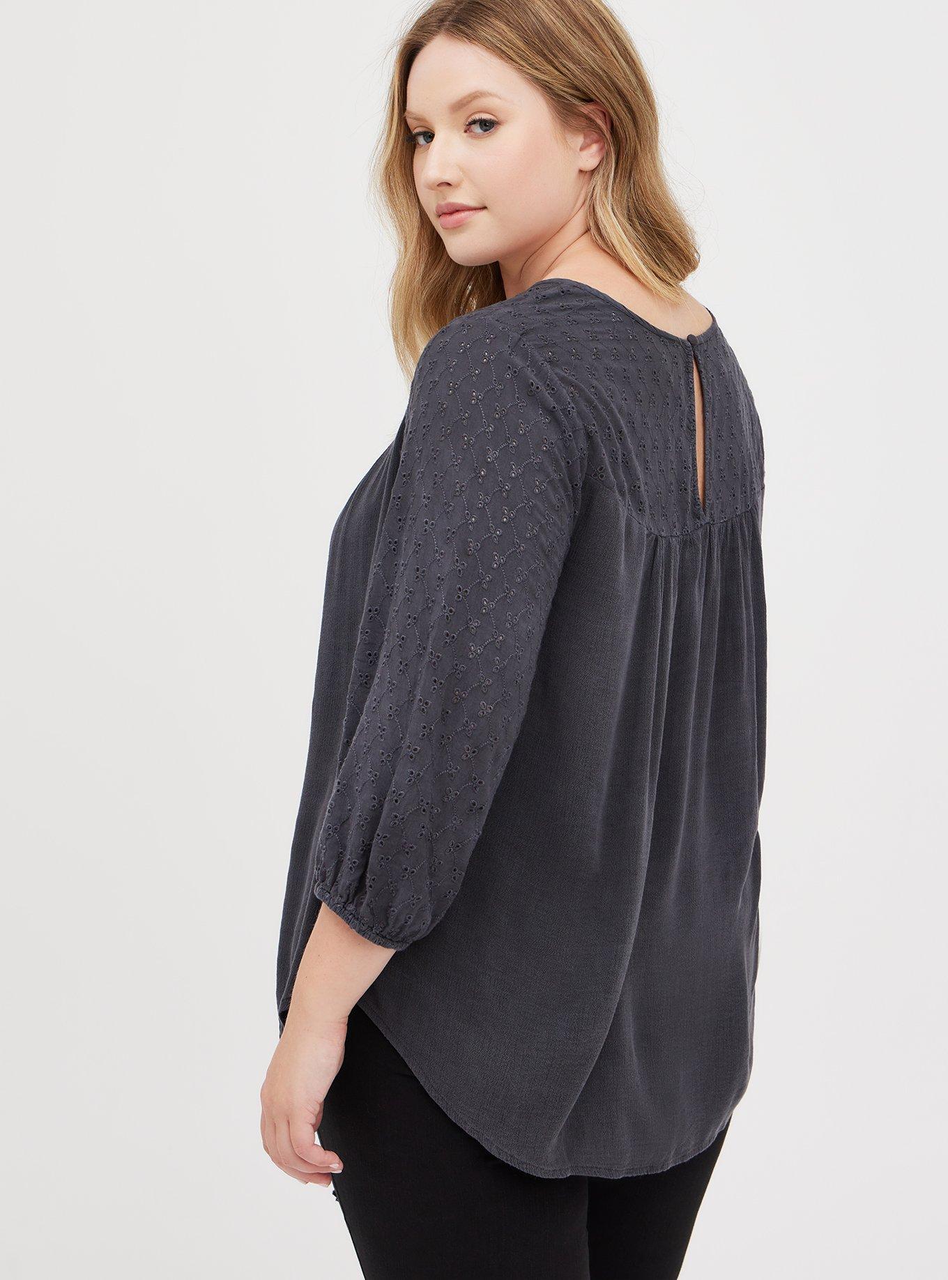 Plus Size Blouse - Gauze Eyelet Grey, NINE IRON, alternate