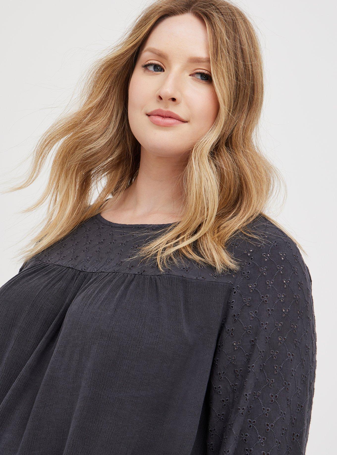 Plus Size Blouse - Gauze Eyelet Grey, NINE IRON, alternate