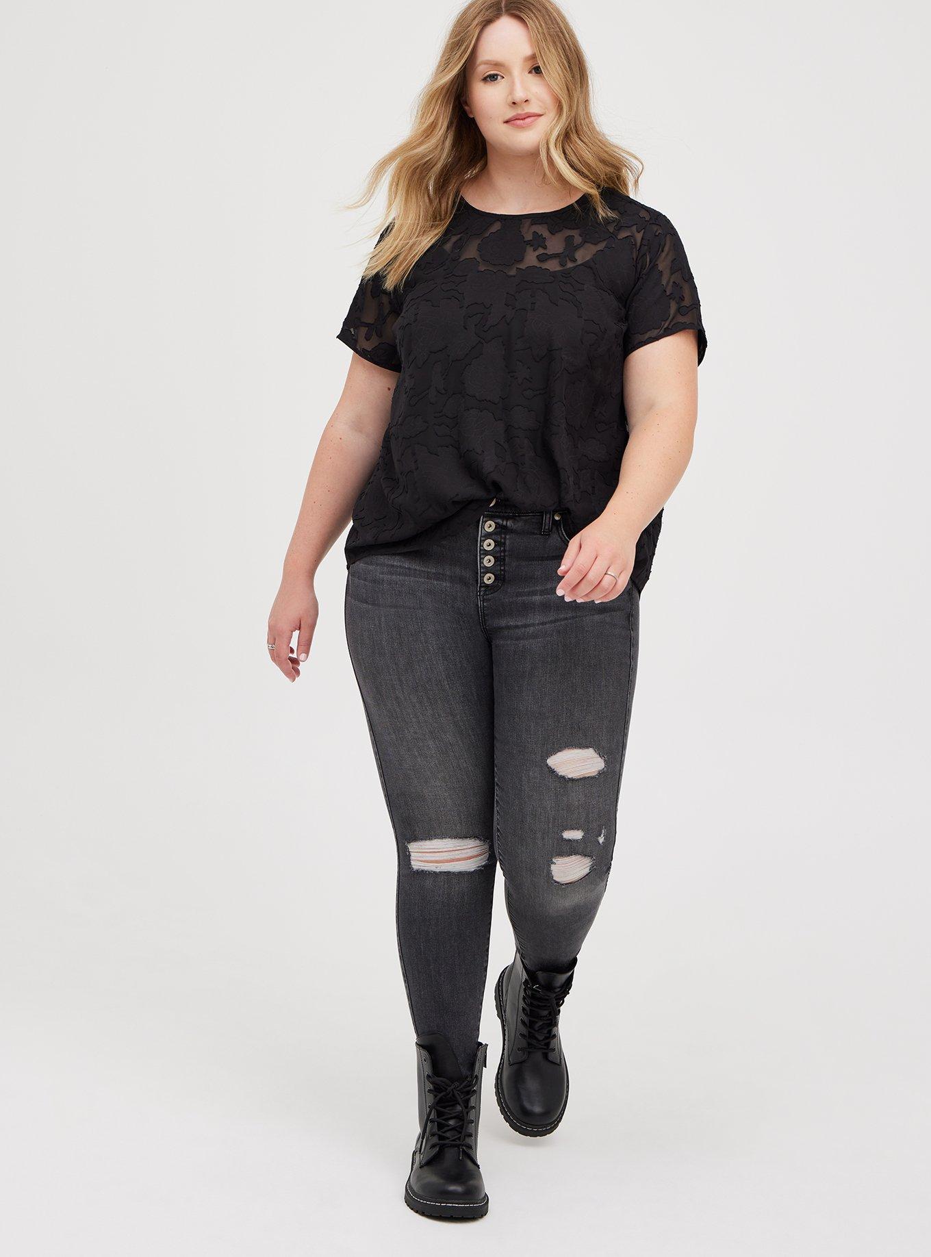 Abbey Chiffon Clip Floral Top, DEEP BLACK, alternate