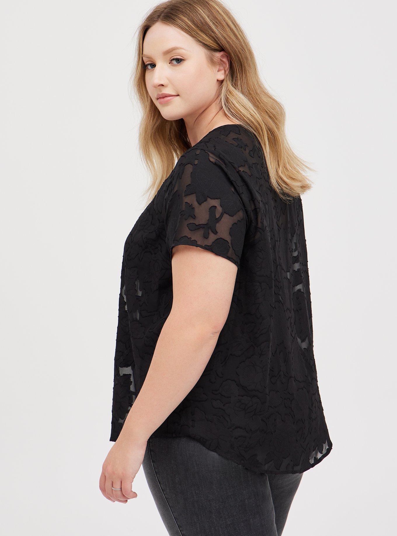 Abbey Chiffon Clip Floral Top, DEEP BLACK, alternate