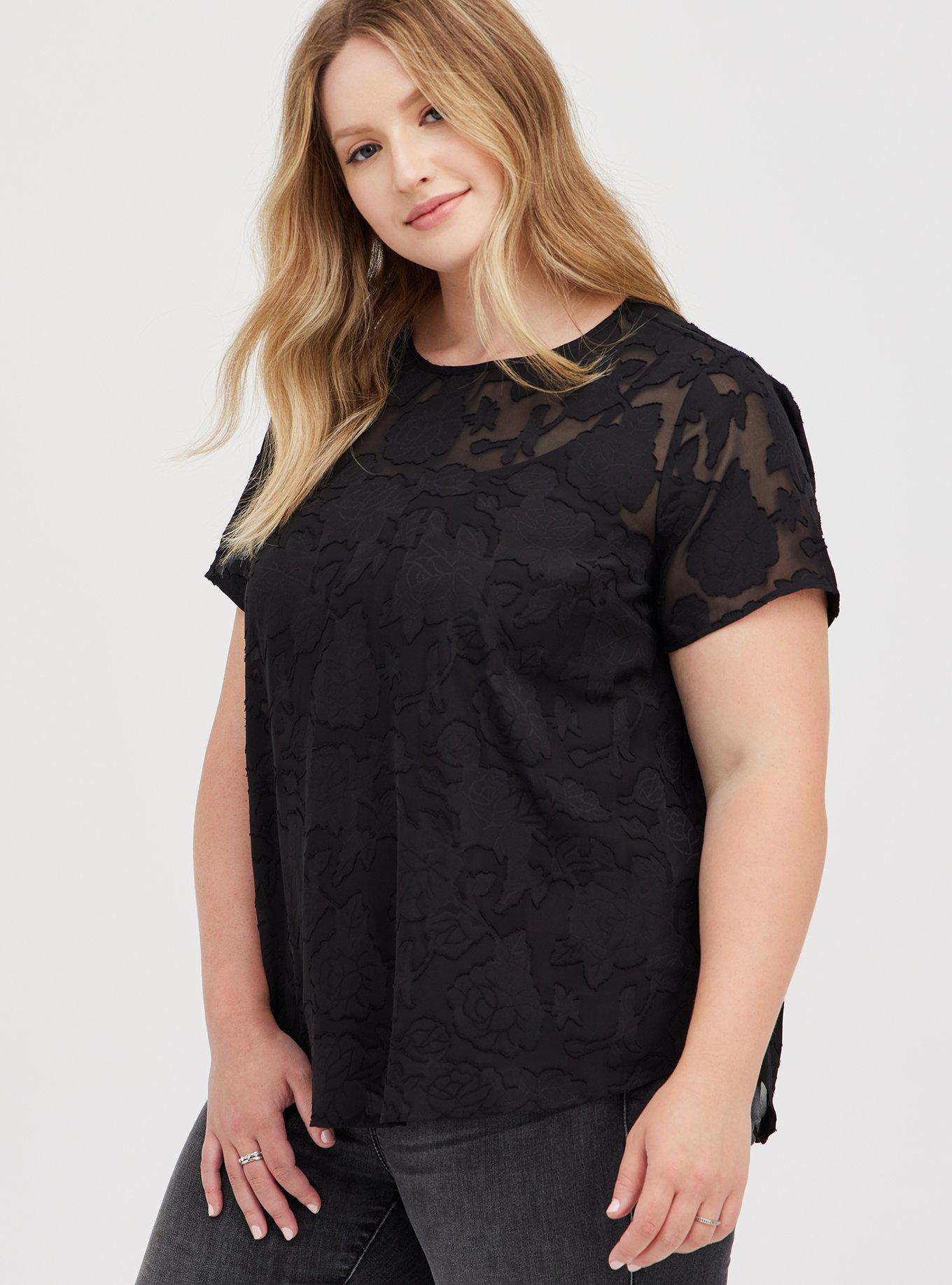 Abbey Chiffon Clip Floral Top, DEEP BLACK, hi-res