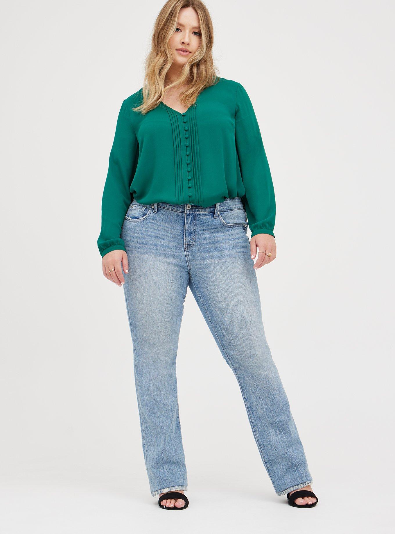 Plus Size Georgette Pintuck Button-Front Blouse, EVERGREEN, alternate