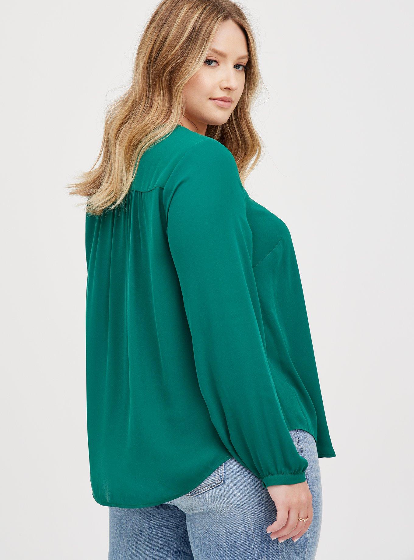 Plus Size Georgette Pintuck Button-Front Blouse, EVERGREEN, alternate