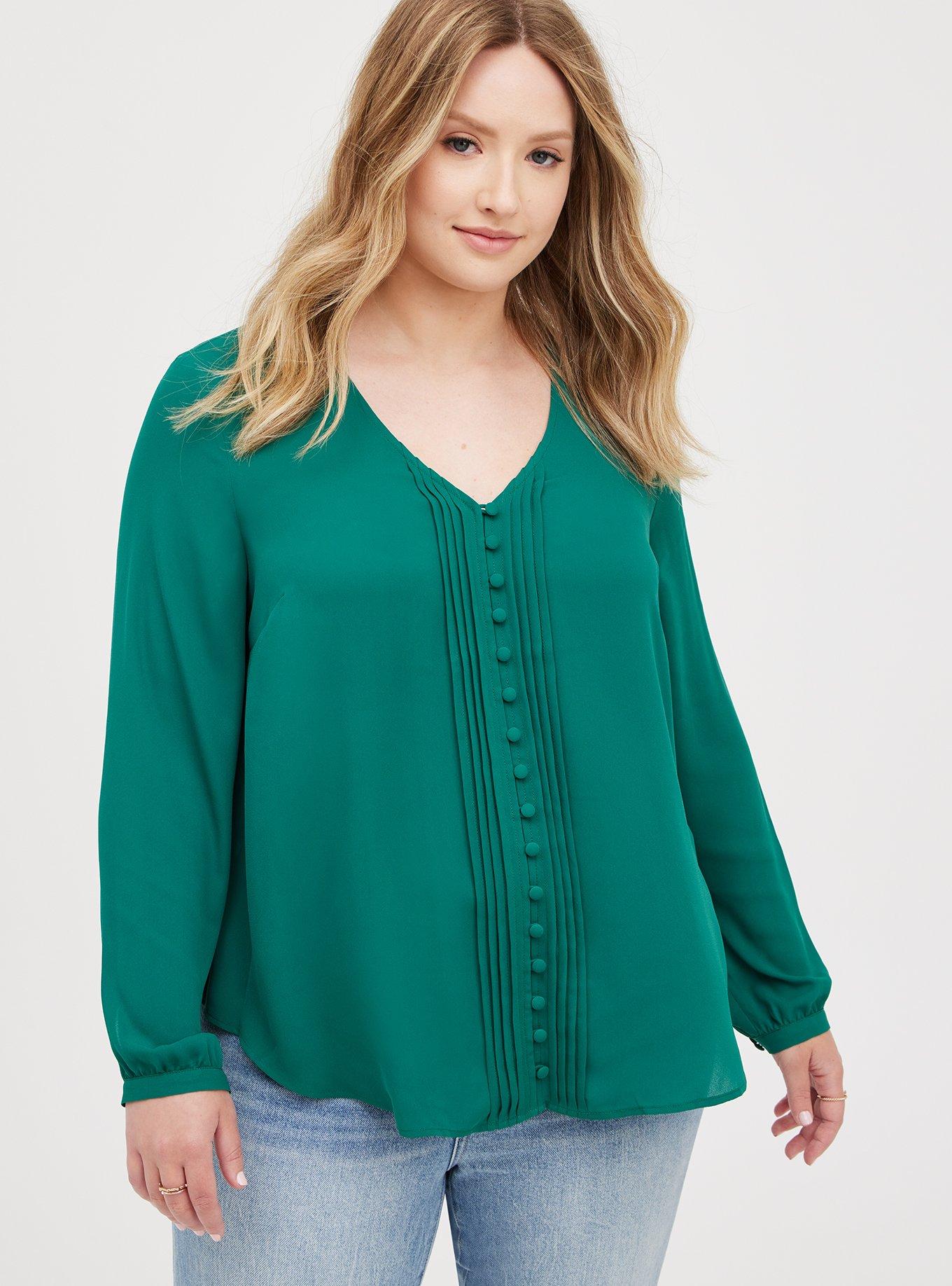 Georgette Pintuck Button-Front Blouse