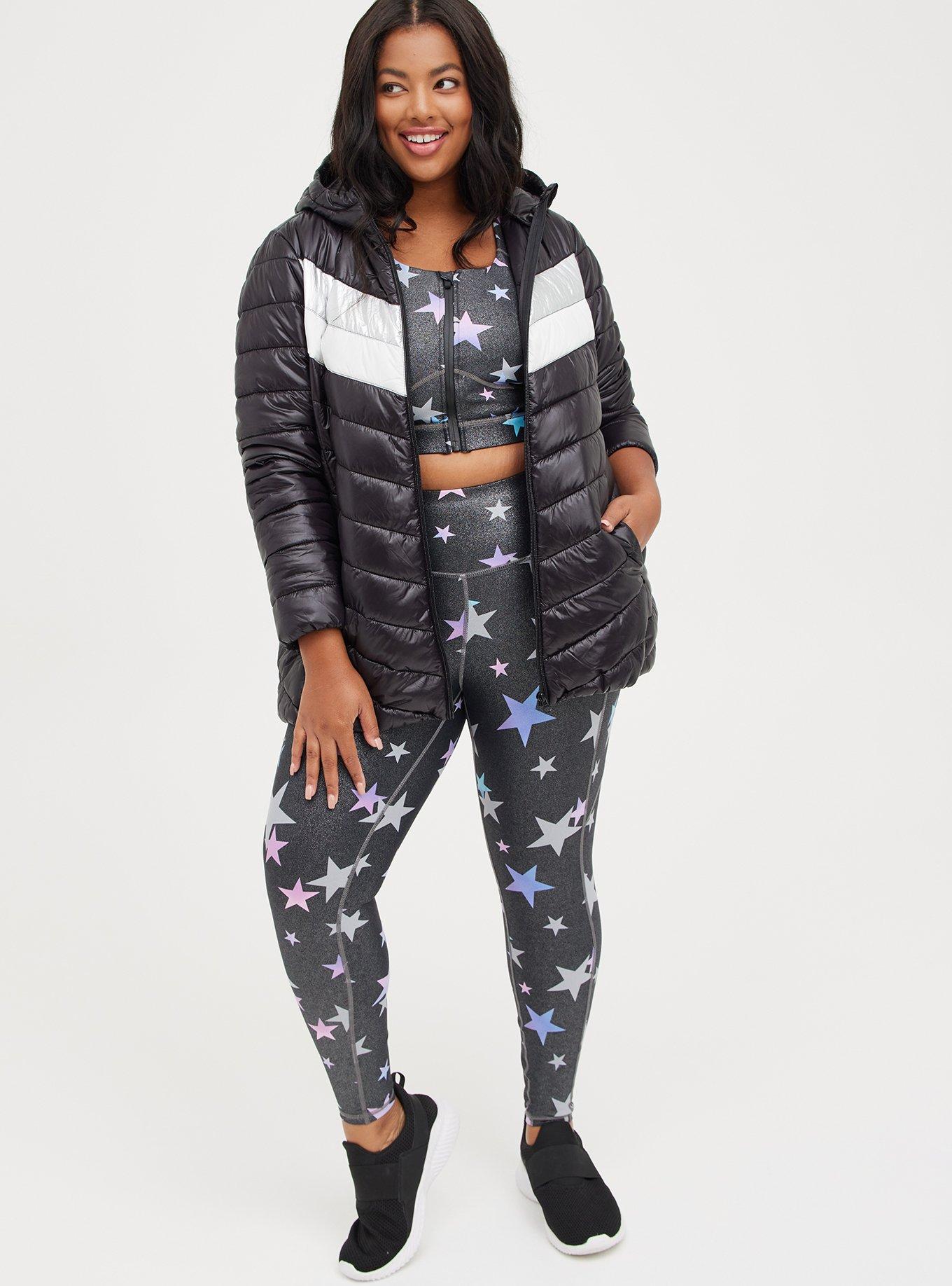 Plus Size Lightweight Packable Puffer Jacket - Nylon Chevron Black, DEEP BLACK, alternate