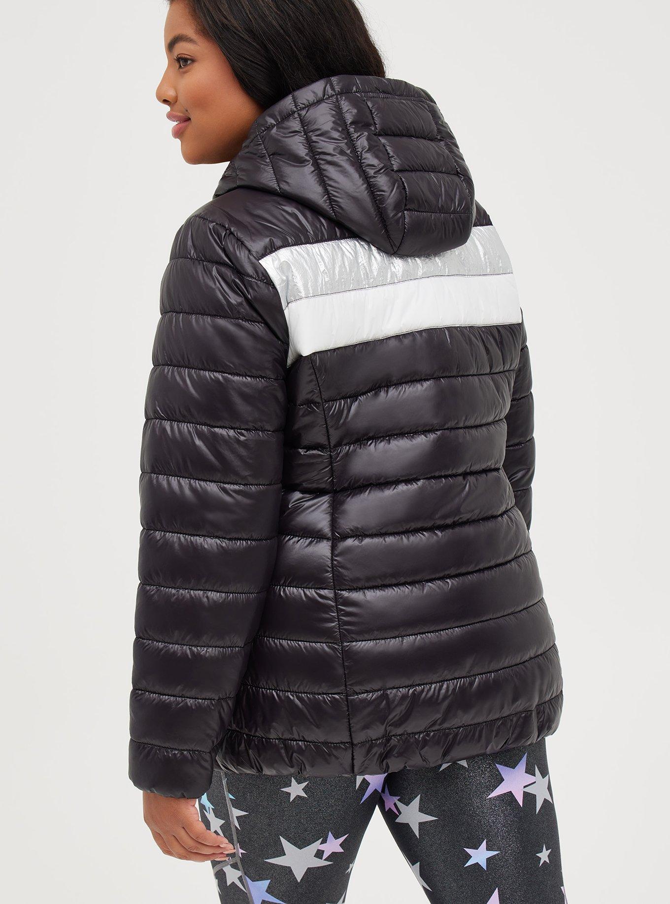 Plus Size Lightweight Packable Puffer Jacket - Nylon Chevron Black, DEEP BLACK, alternate