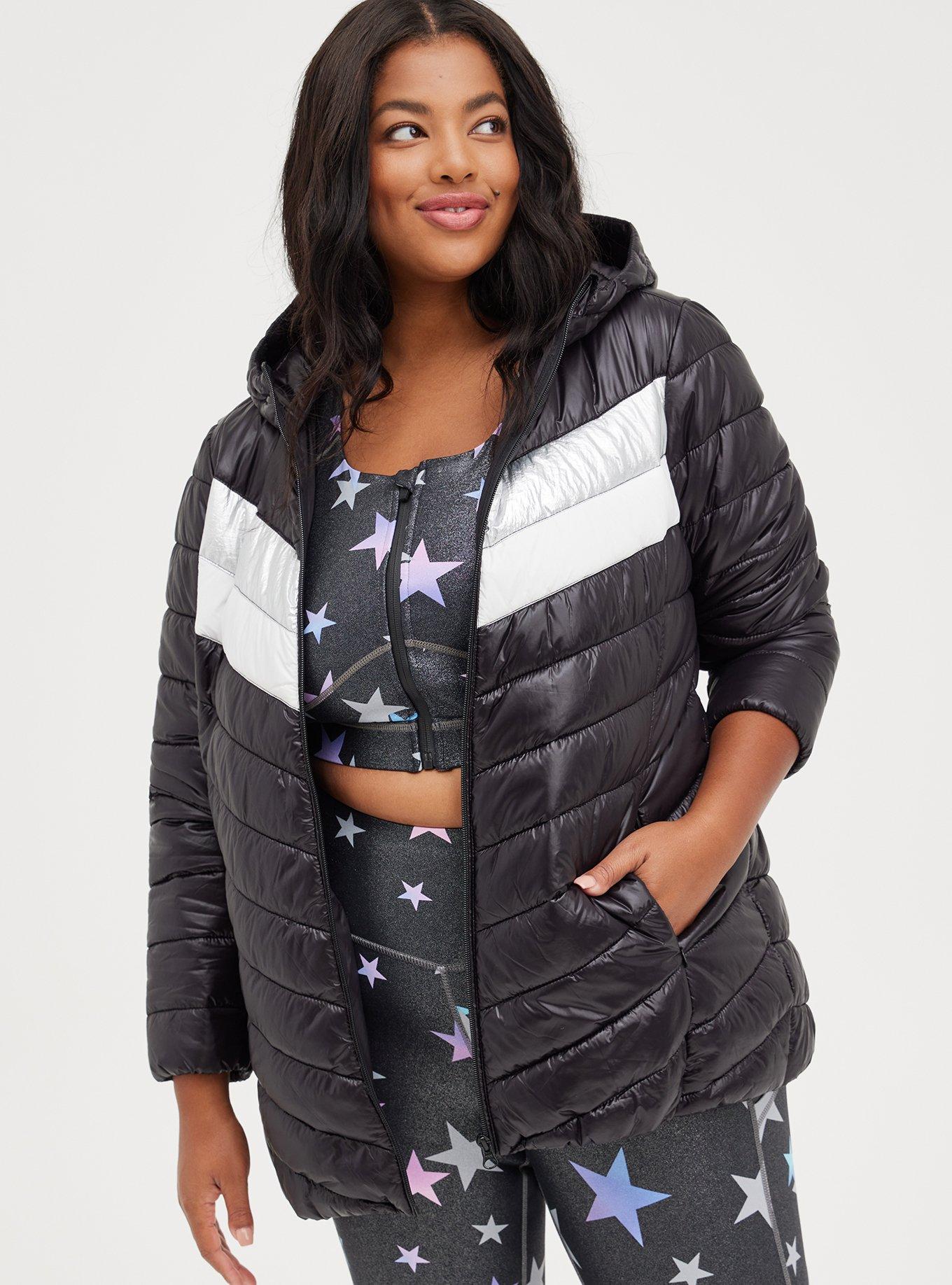 Size - Lightweight Packable Puffer Jacket - Nylon Chevron Black - Torrid