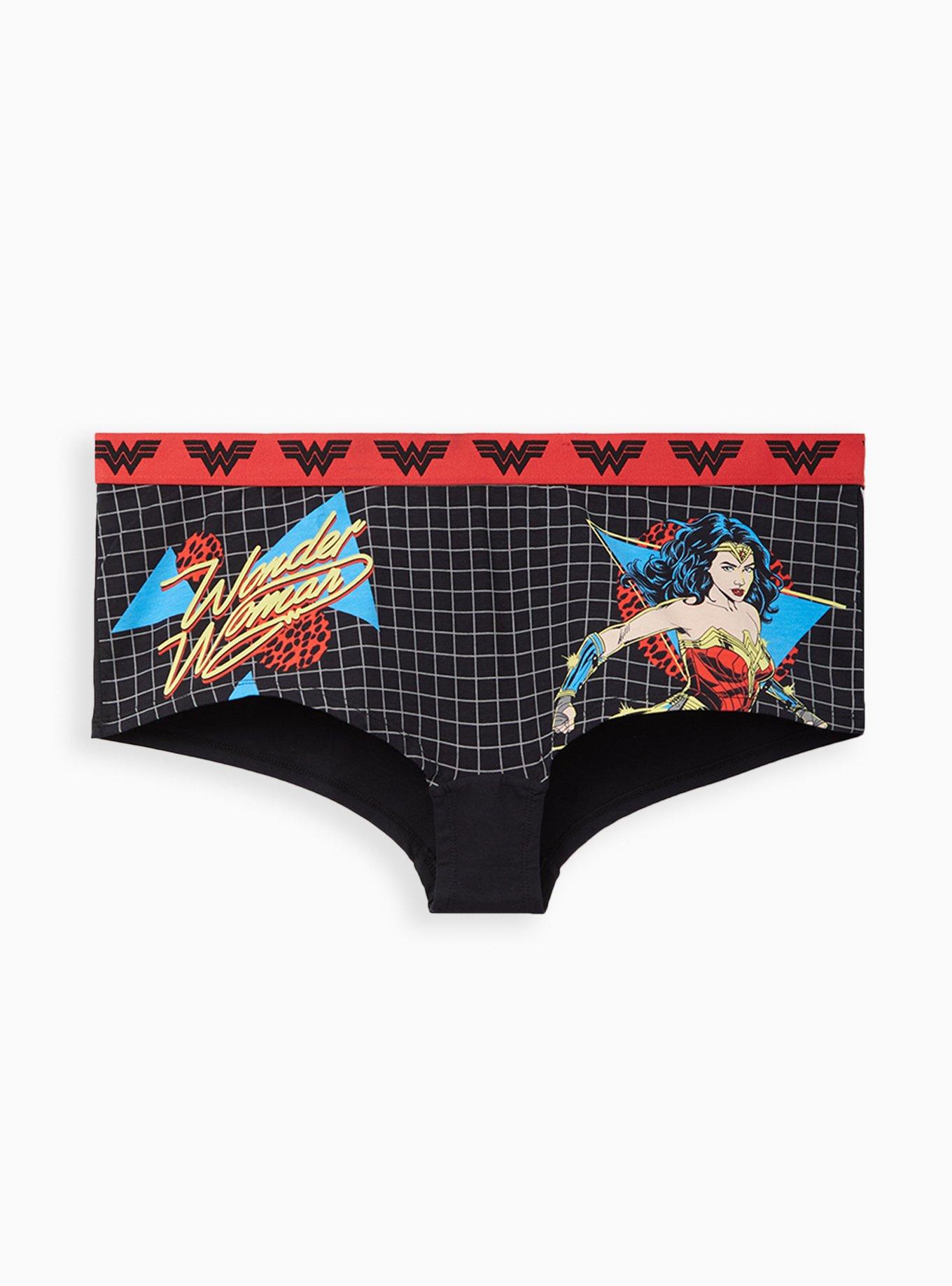 Plus Size - Wonder Woman Black & Pink Cotton Boyshort Panty - Torrid