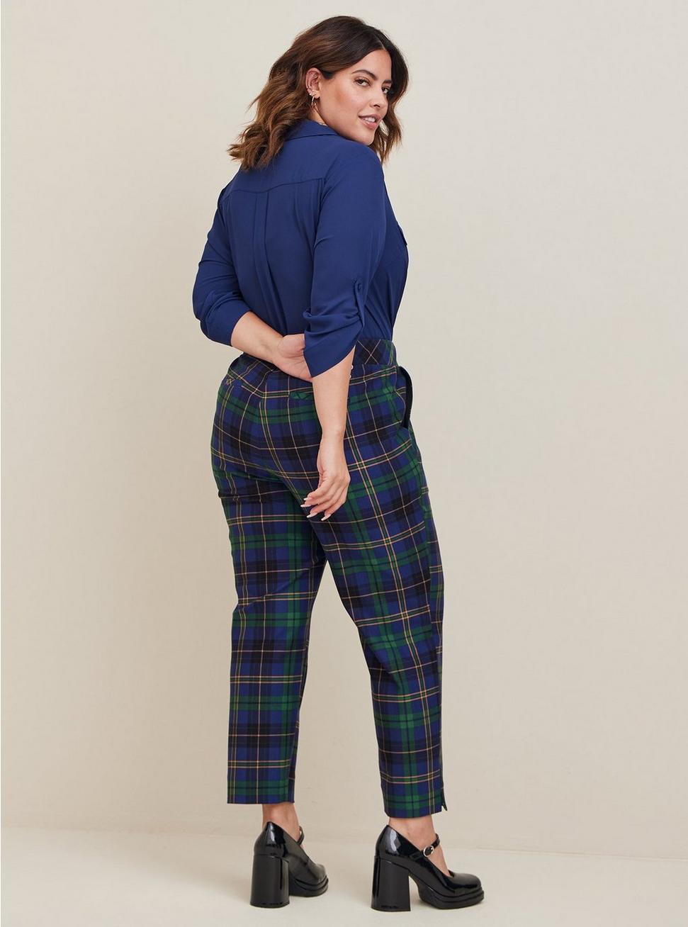 Pull-On Relaxed Taper Studio Luxe Ponte High-Rise Pant, PLAID BLUE, alternate