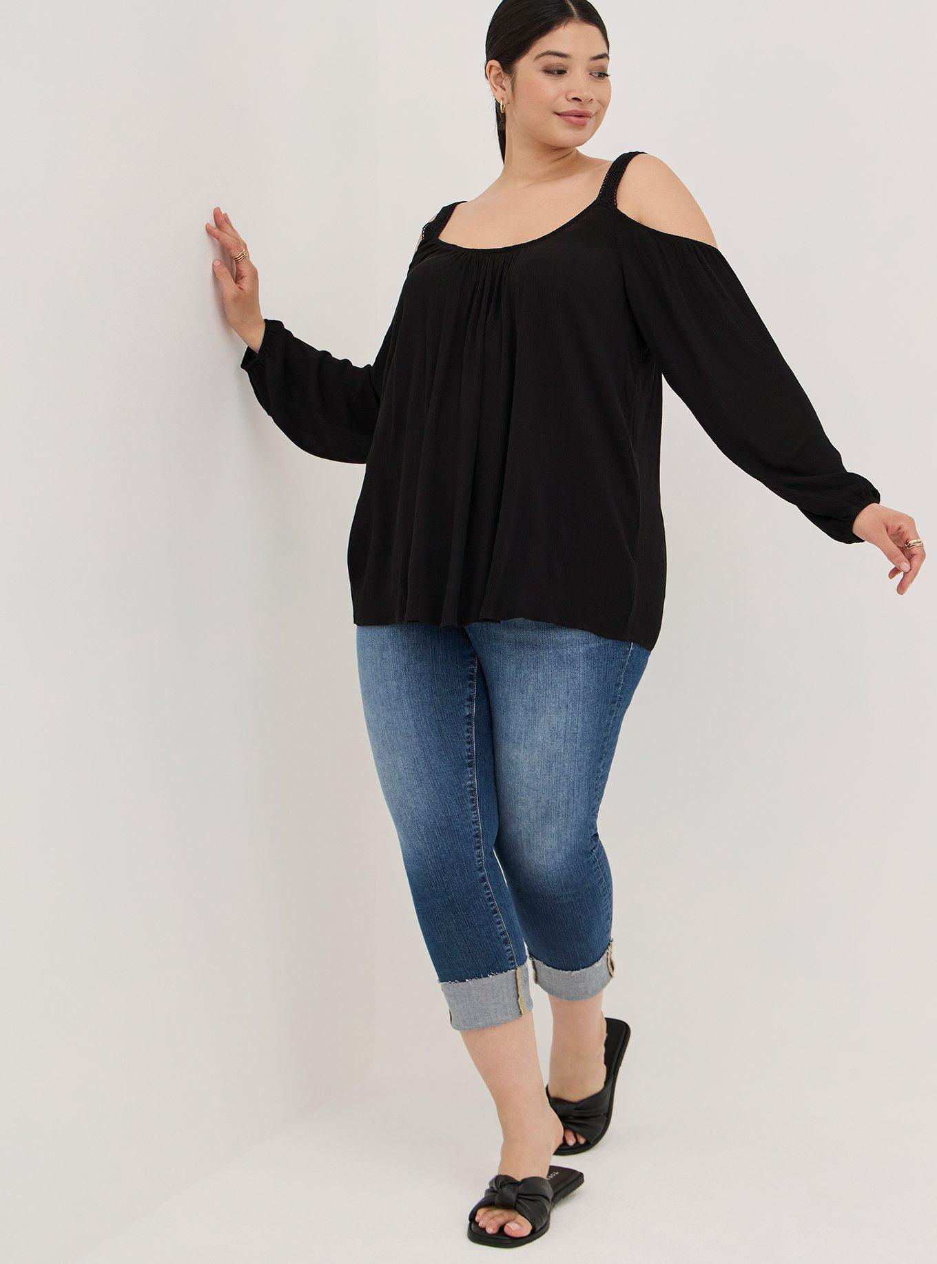 Plus Size - Crinkle Gauze Lace Trim Cold Shoulder Top - Torrid