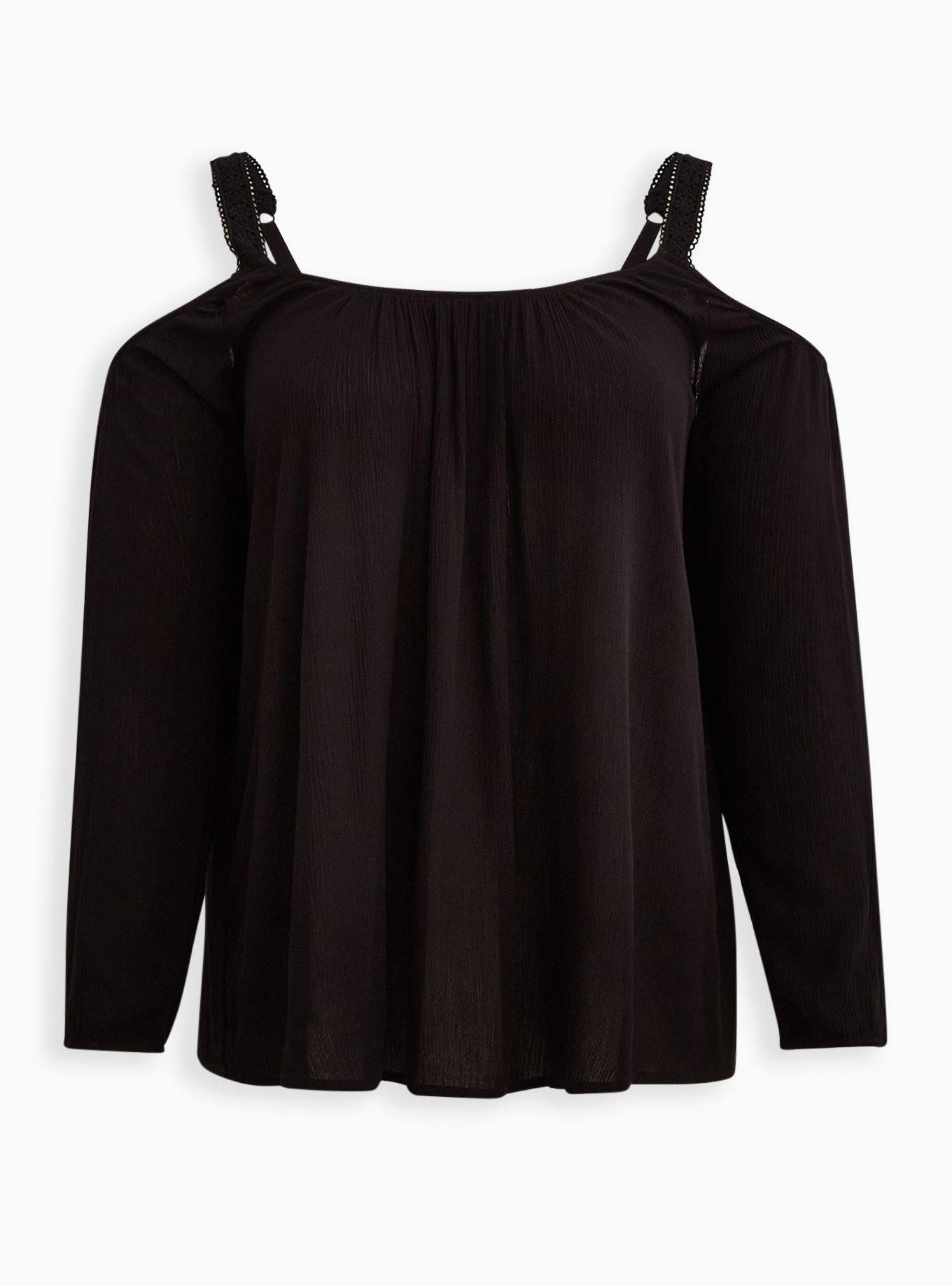 Plus Size - Crinkle Gauze Lace Trim Cold Shoulder Top - Torrid
