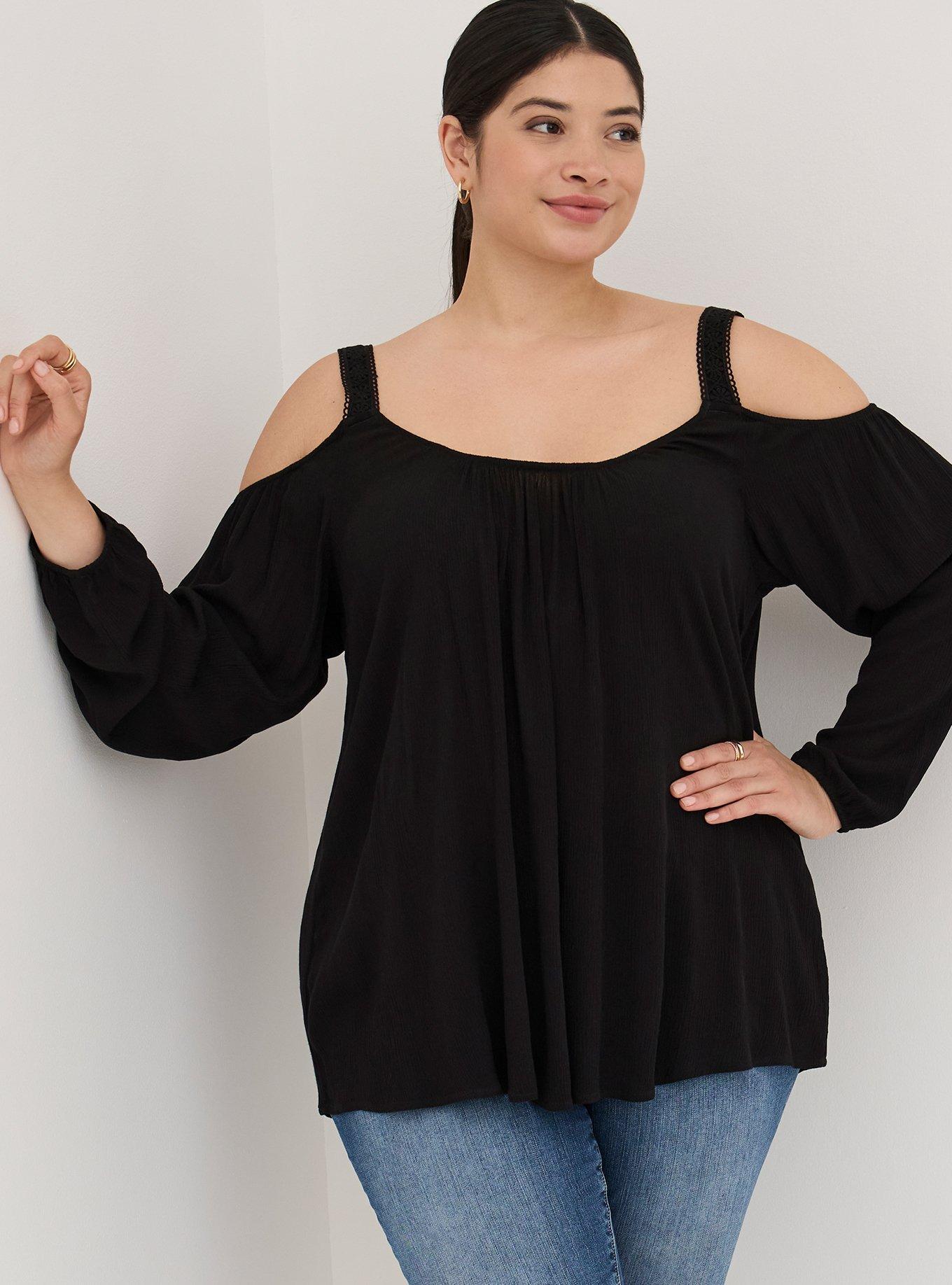 Plus Size - Crinkle Gauze Lace Trim Cold Shoulder Top - Torrid
