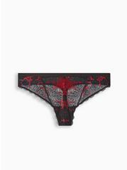 Two Tone Lace Mid-Rise Thong Panty, JESTER RED, hi-res