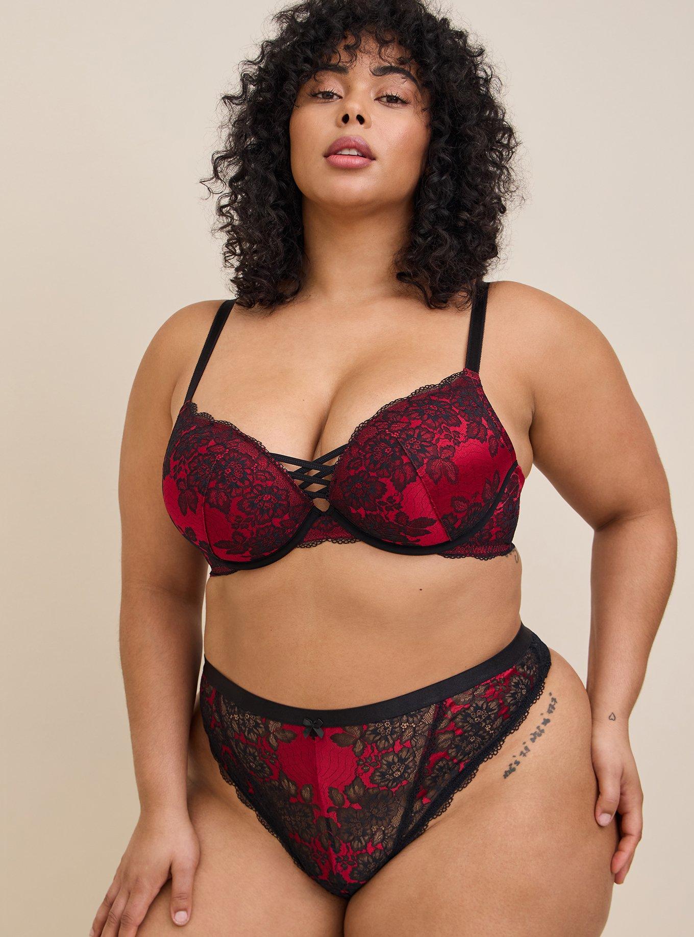 Plus Size - Two Tone Lace Mid-Rise Thong Panty - Torrid