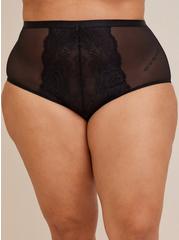 Floral Lace High-Rise Brief Panty, BLACK, alternate