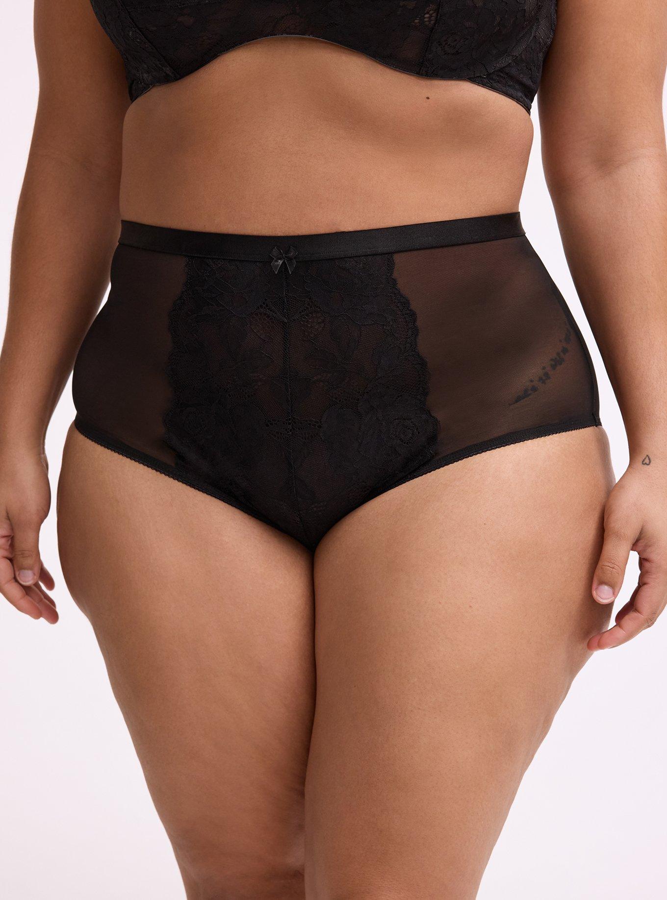 High-Rise Floral Lace Brief Panty, RICH BLACK, alternate