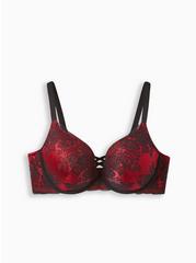 XO Plunge Push-Up Two Tone Lace Straight Back Bra, JESTER RED, hi-res