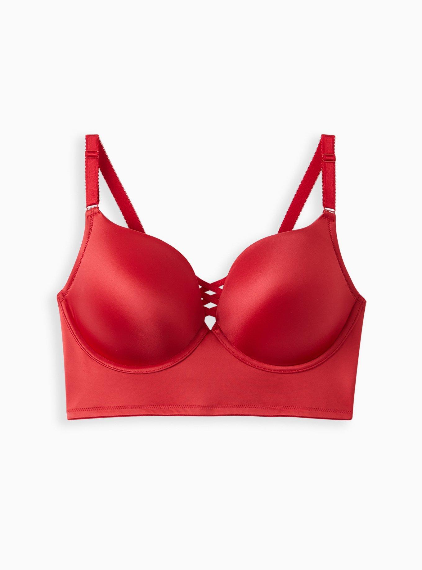 Plus Size Longline XO Push Up Bra Shine Red with 360° Back