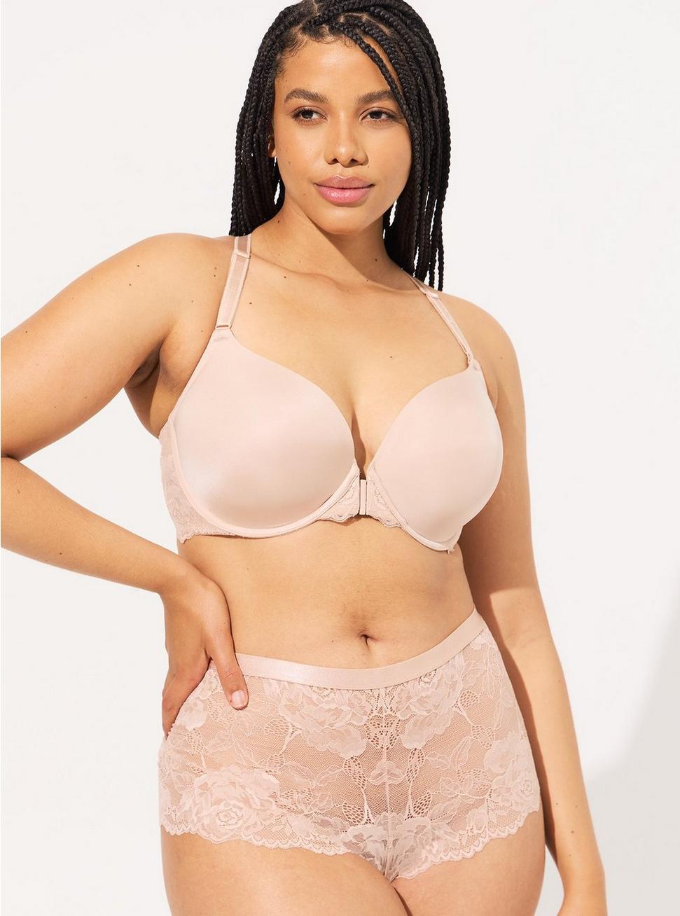 T-Shirt Lightly Lined Front Close Lace Racerback Bra, ROSE DUST, alternate