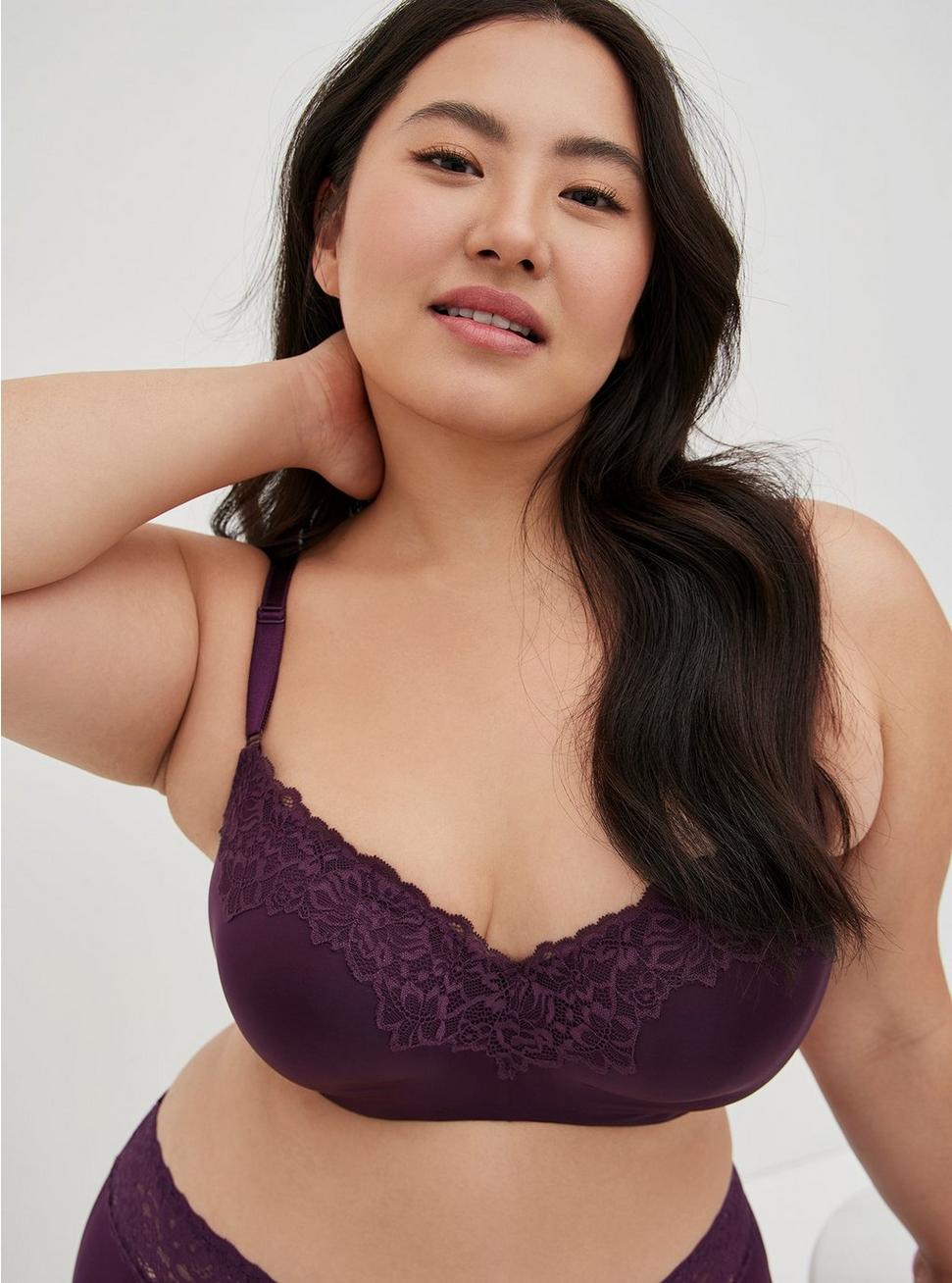 Plus Size - Full Coverage Balconette Bra - Lace Trim Purple with 360° Back  Smoothing™ - Torrid