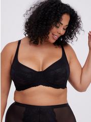 Balconette Unlined Lace And Mesh Straight Back Bra, RICH BLACK, hi-res