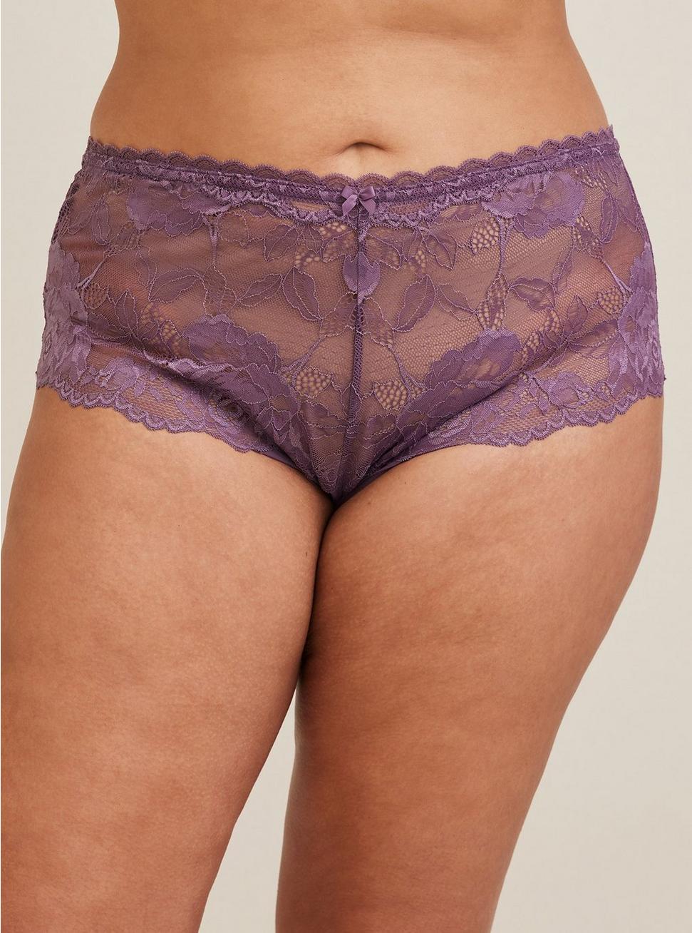 Floral Lace Cheeky Panty With Open Back Slit, PLUM PURPLE, alternate