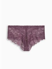 Floral Lace Cheeky Panty With Open Back Slit, PLUM PURPLE, alternate