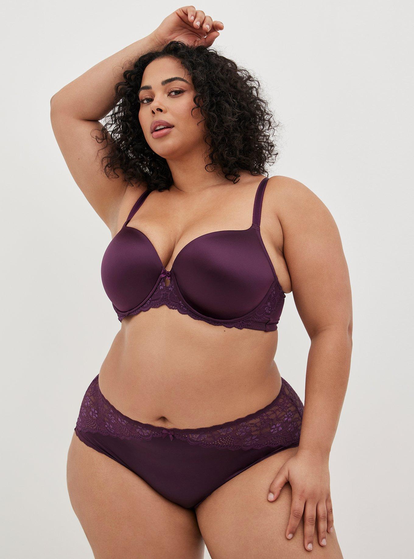 Foxy Satin Floral Lace Full Coverage Purple Underwire Bra Set