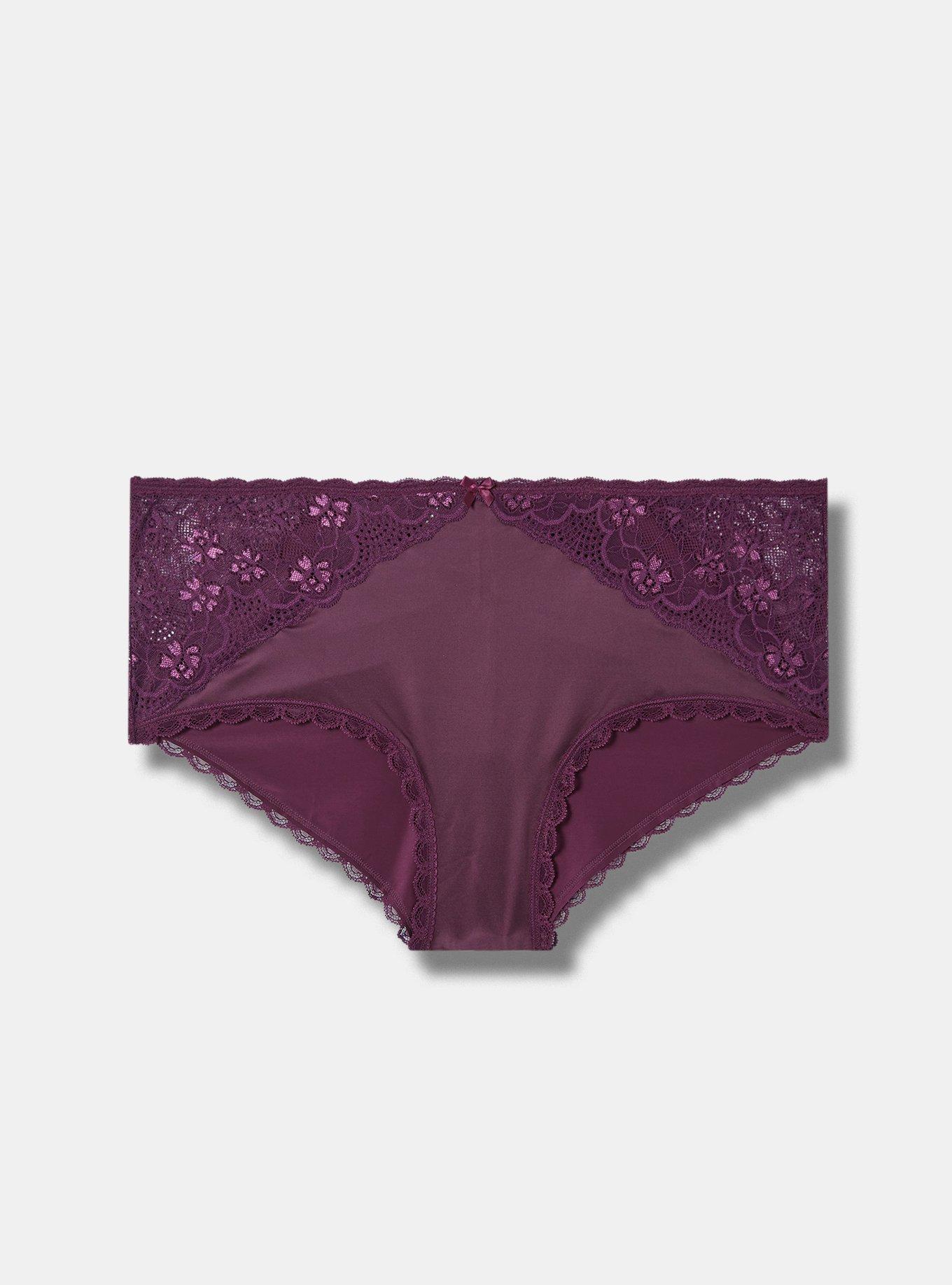 Plus Size - Shine Microfiber Wide Lace Brief Panty - Torrid