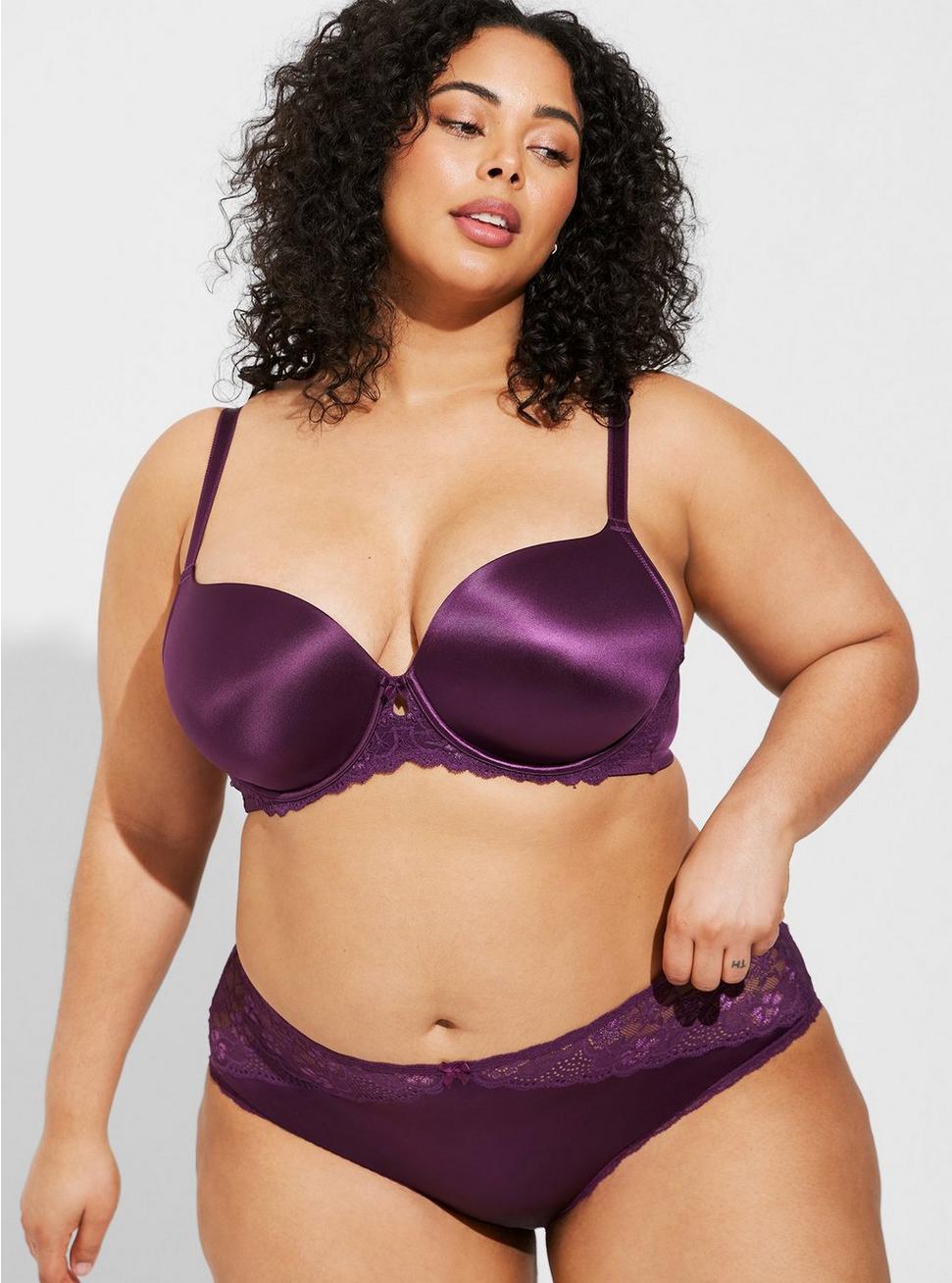 Shine And Lace Mid-Rise Cheeky Panty, DEEP PURPLE, hi-res