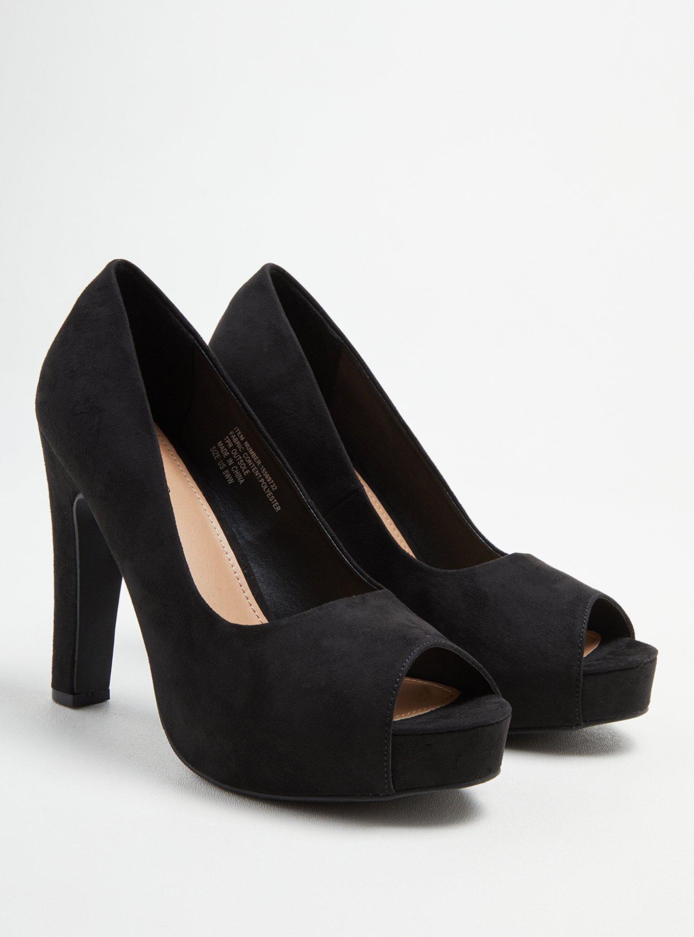 Platform Peep Toe Heel - Black Faux Suede (WW), BLACK, hi-res
