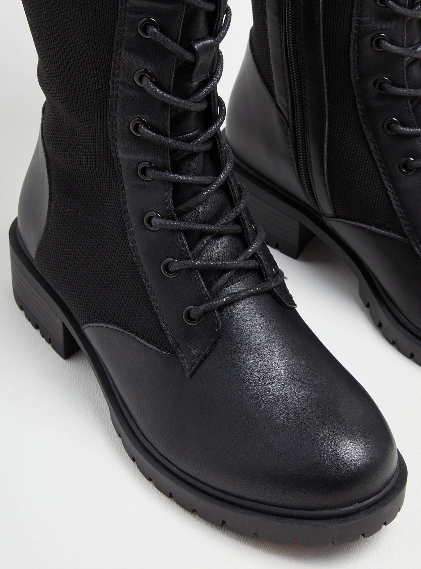 Black faux 2025 leather combat boots