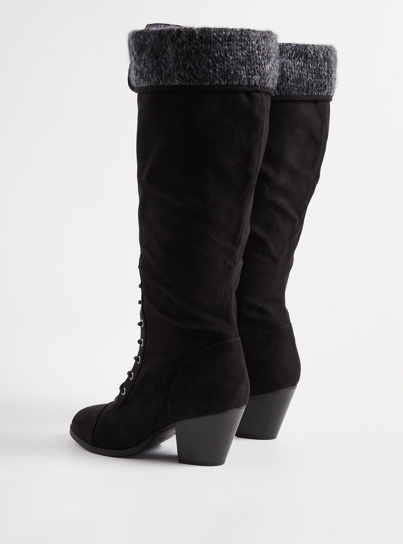 Plus Size Sweater Wrap Knee Boot Black Faux Suede (WW) Torrid
