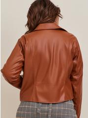 Faux Leather Asymmetrical Moto Jacket, COGNAC, alternate