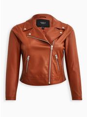 Faux Leather Moto Jacket, COGNAC, hi-res