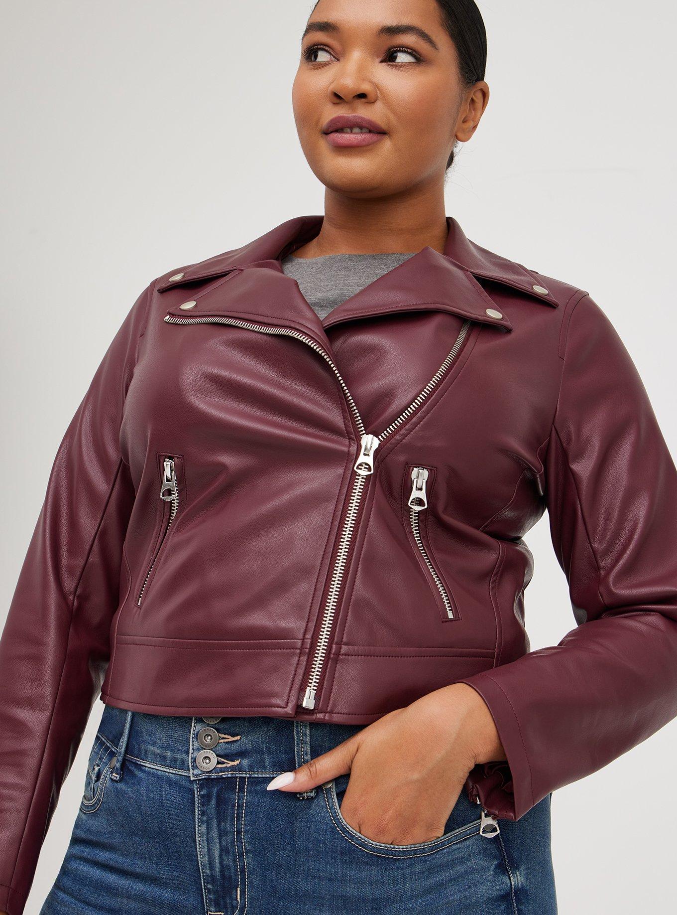 Plus size burgundy on sale faux leather jacket