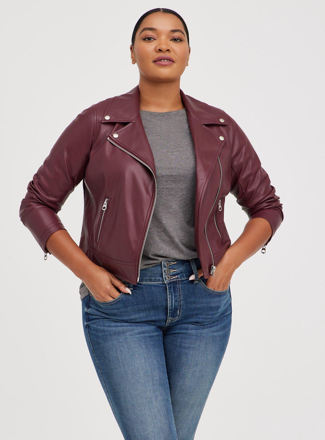 Burgundy leather store moto jacket