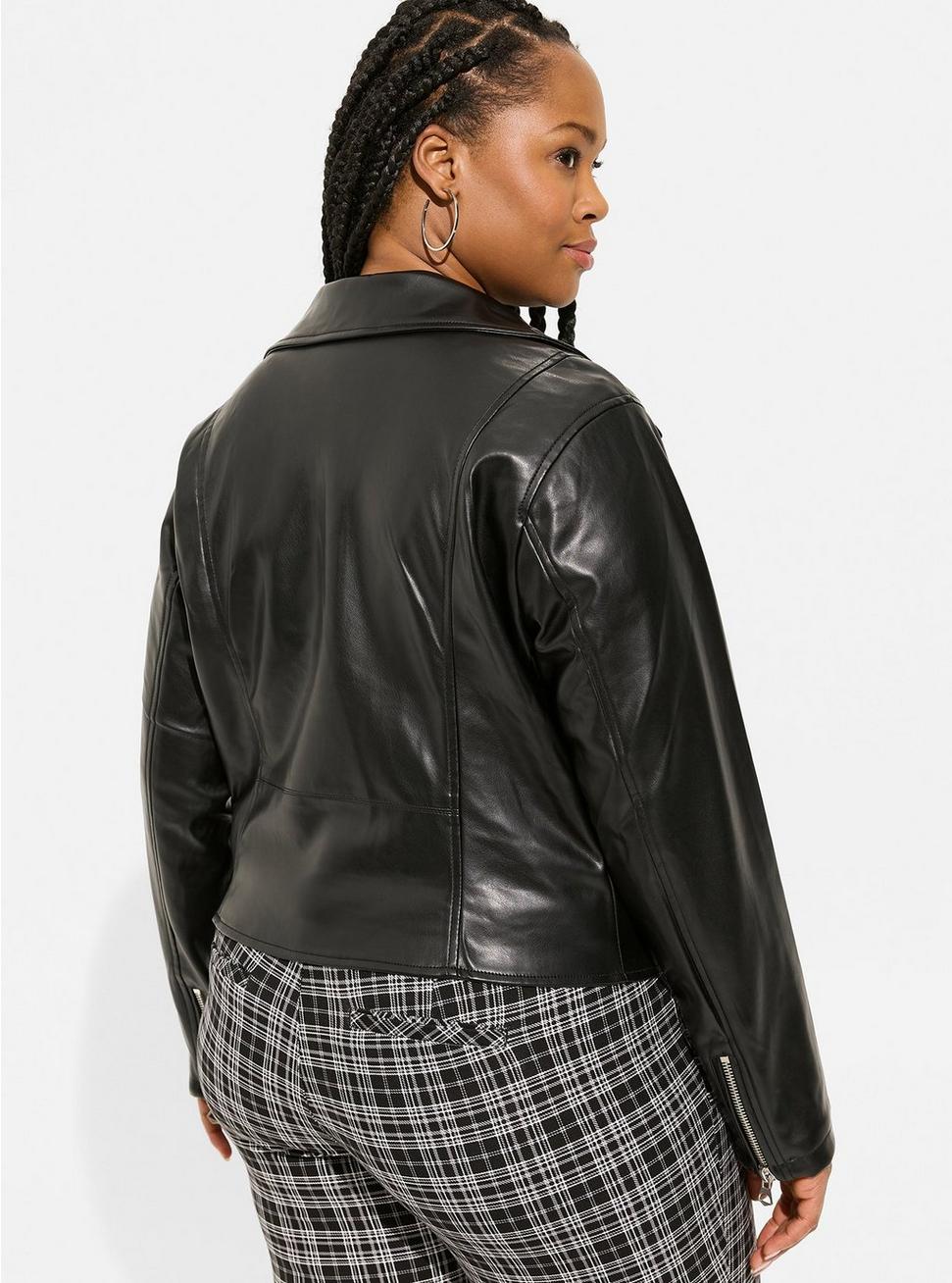 Faux Leather Asymmetrical Moto Jacket, DEEP BLACK, alternate