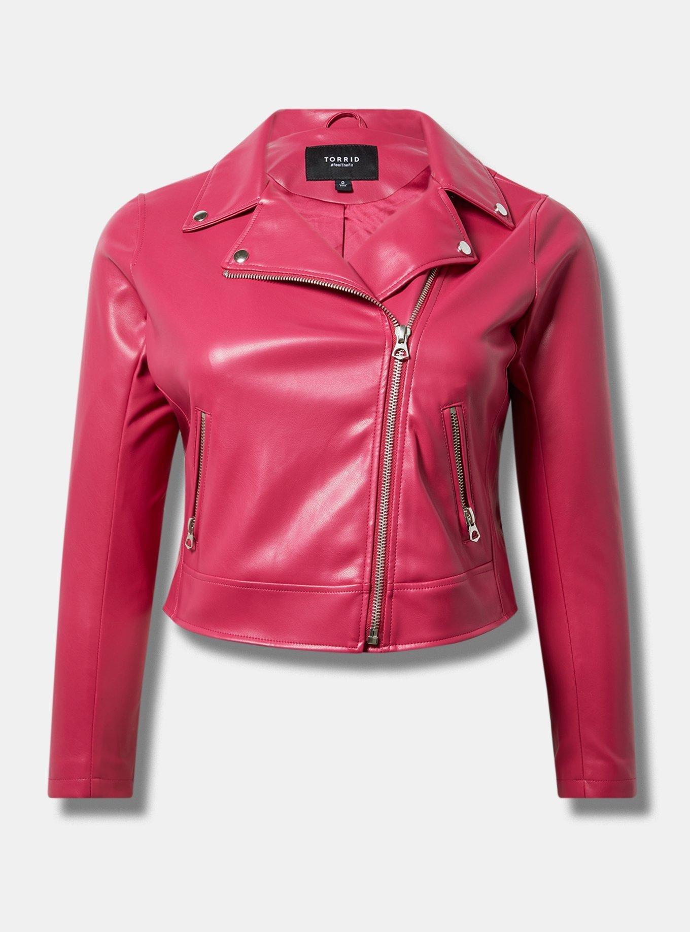 New Torrid Gorgeous Faux Leather Pink Zip Up Moto Biker Jacket Size deals 4 (4X, 26)