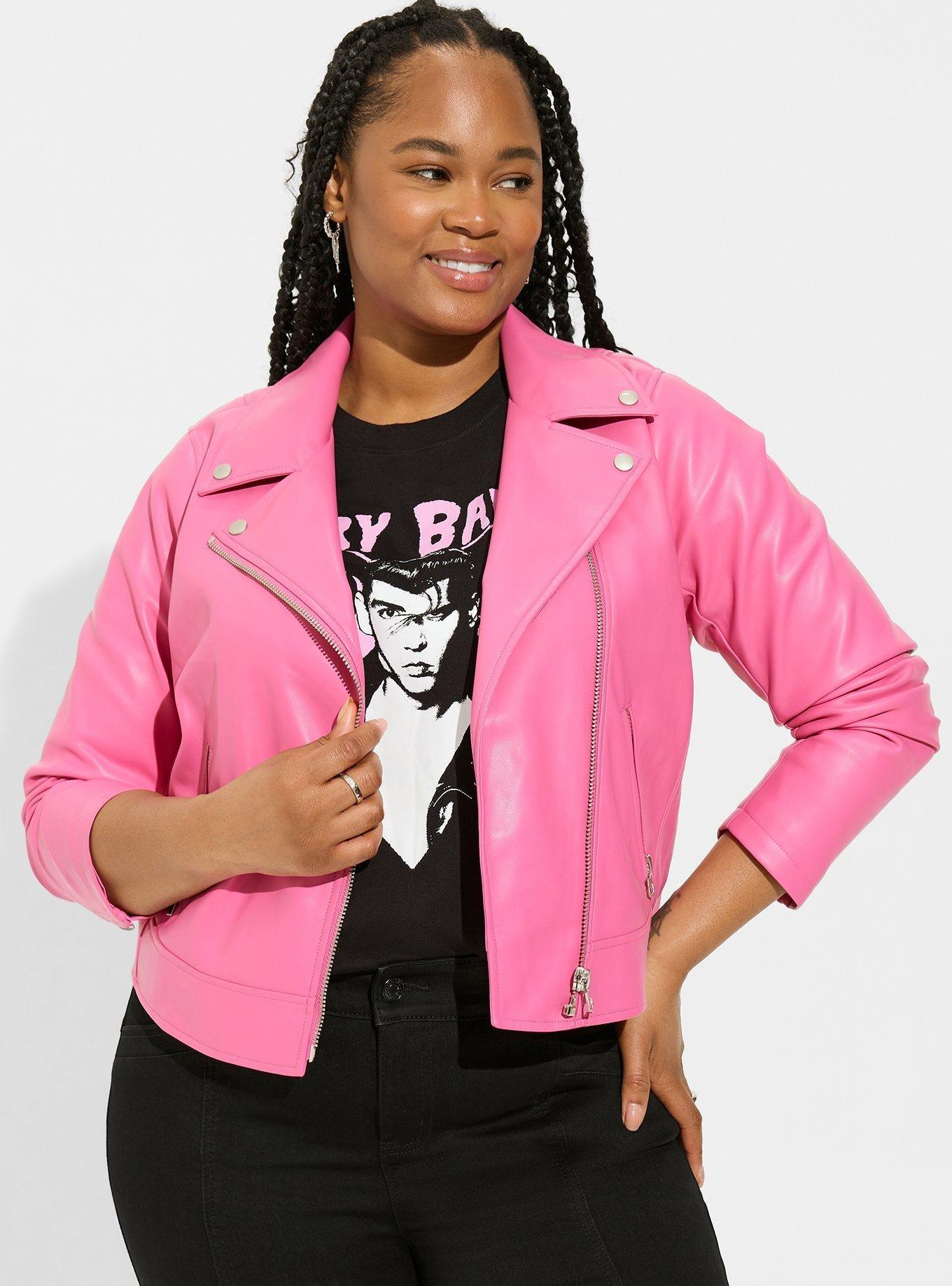 Plus fashion size pink leather jacket