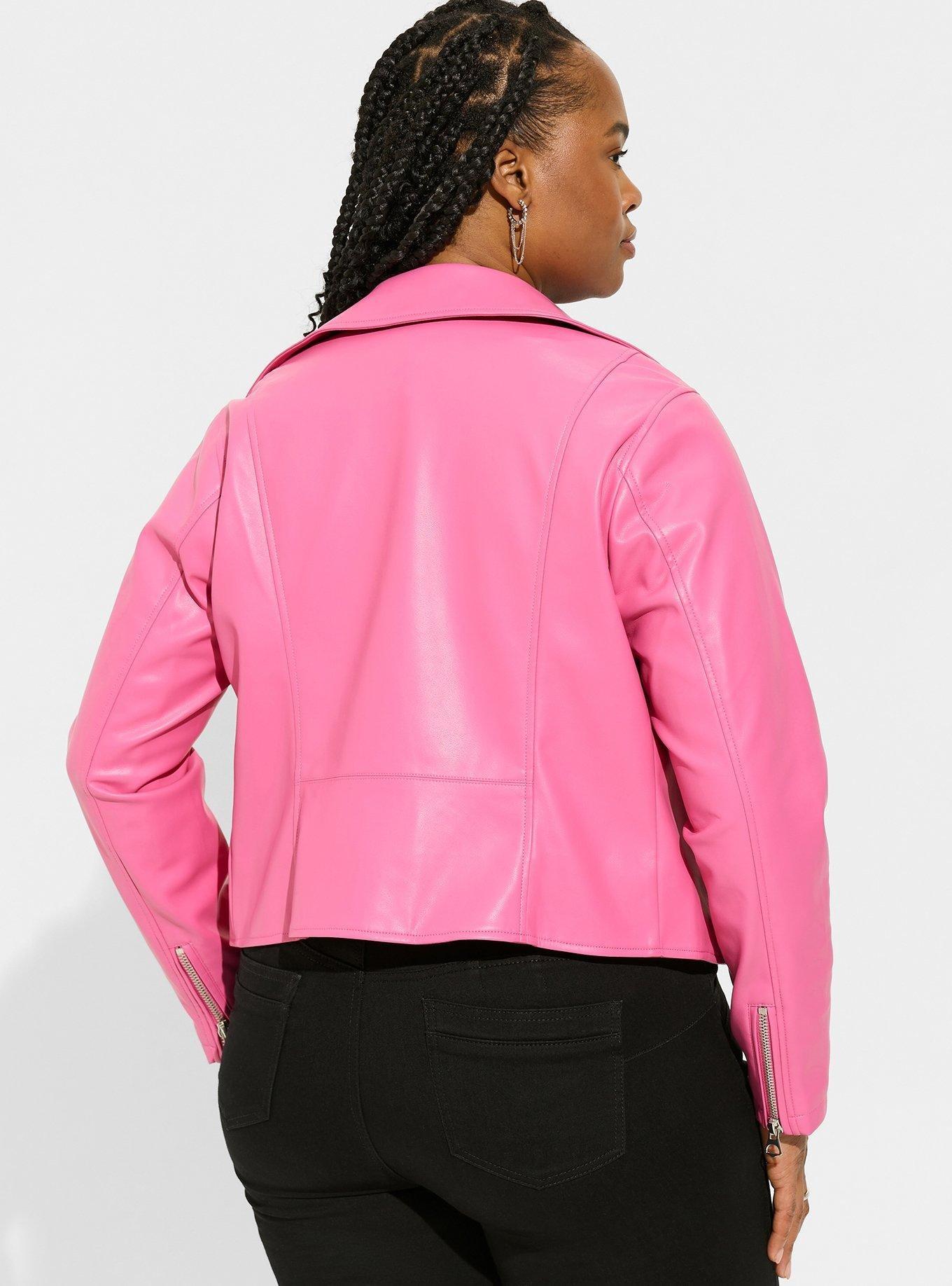 Asymmetrical faux outlet leather jacket