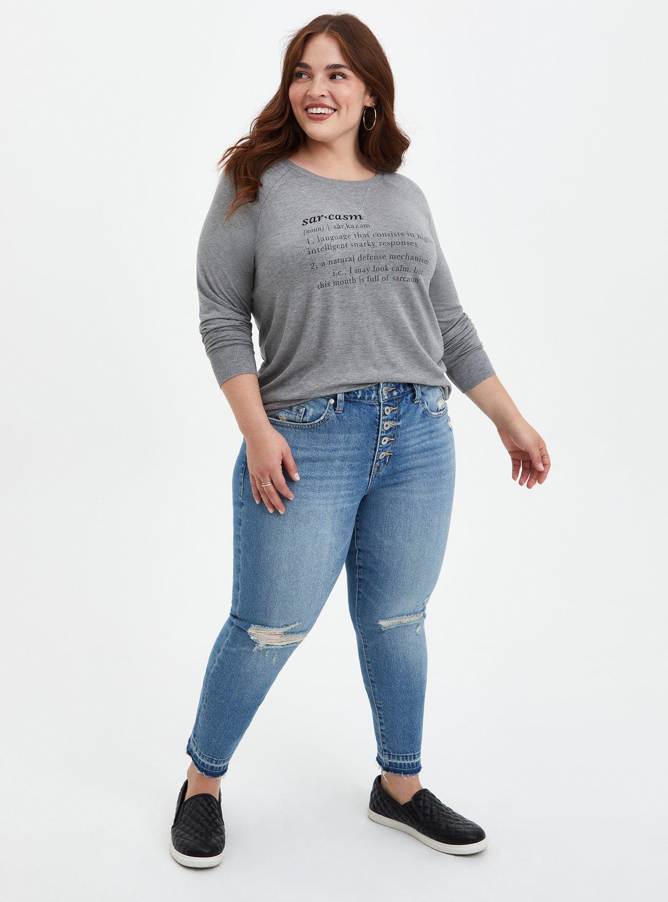 Plus Size - Super Soft Define Sarcasm Grey Raglan - Torrid