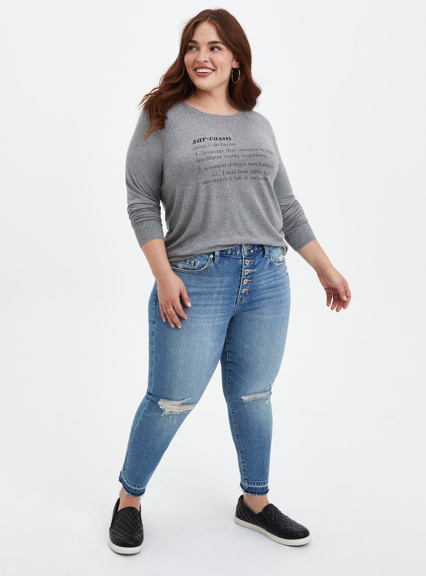 Plus Size Super Soft Define Sarcasm Grey Raglan, MEDIUM HEATHER GREY, alternate