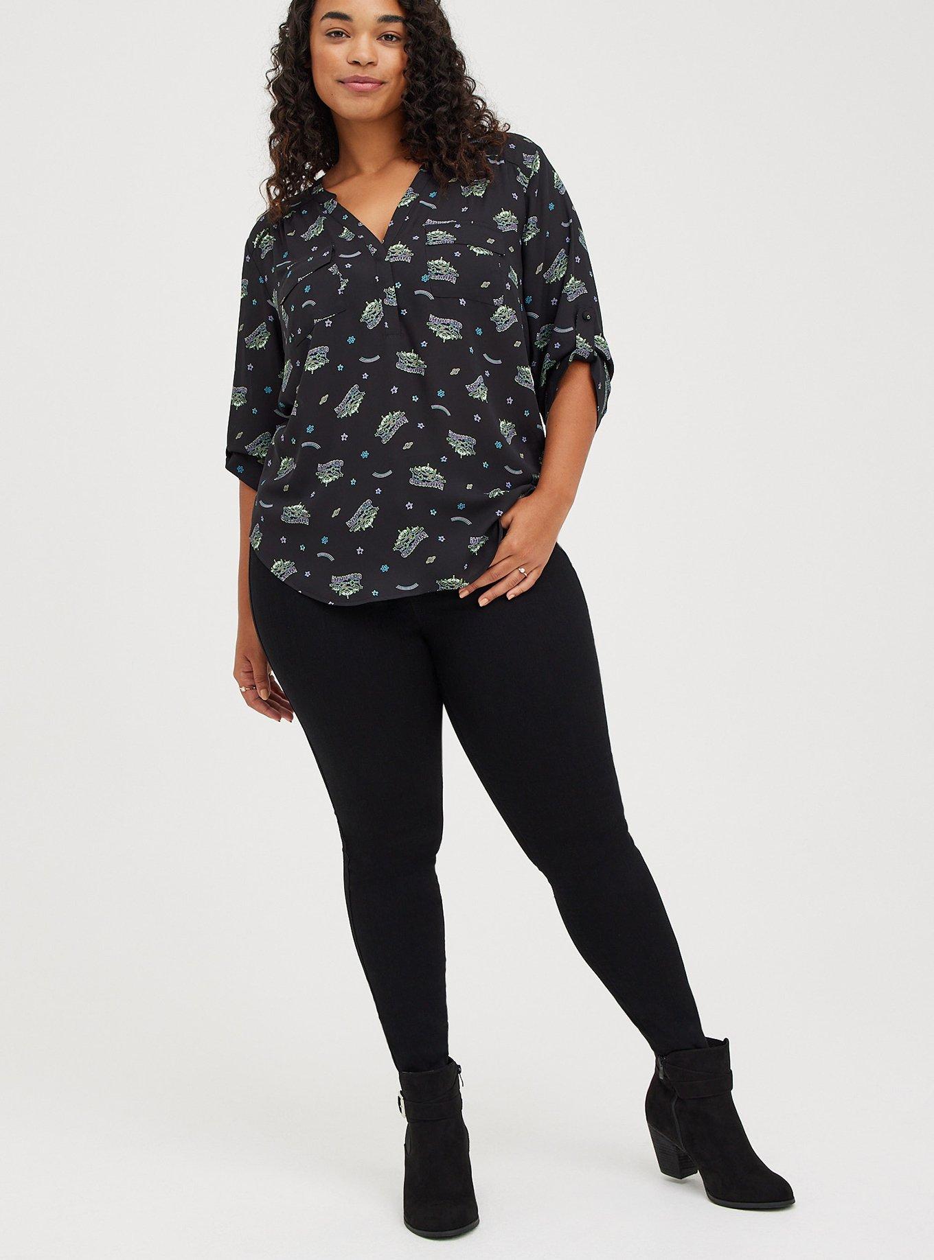 Plus Size Harper Pullover Blouse - Disney Toy Story Georgette Alien Neon Black, MULTI, alternate