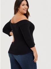 Pullover 3/4 Sleeve Off-Shoulder Sweater, BLACK, alternate