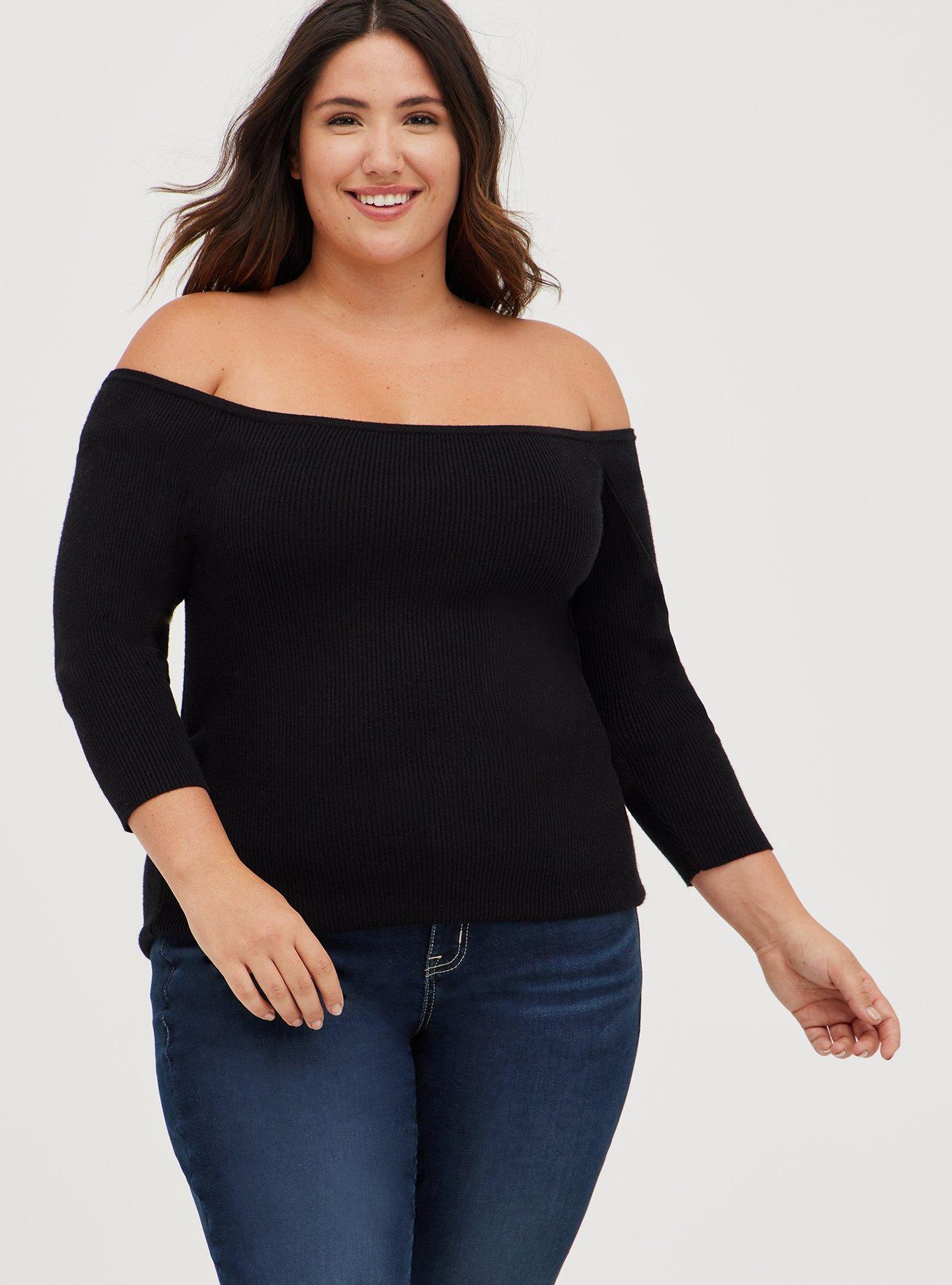 Black off the shop shoulder sweater plus size