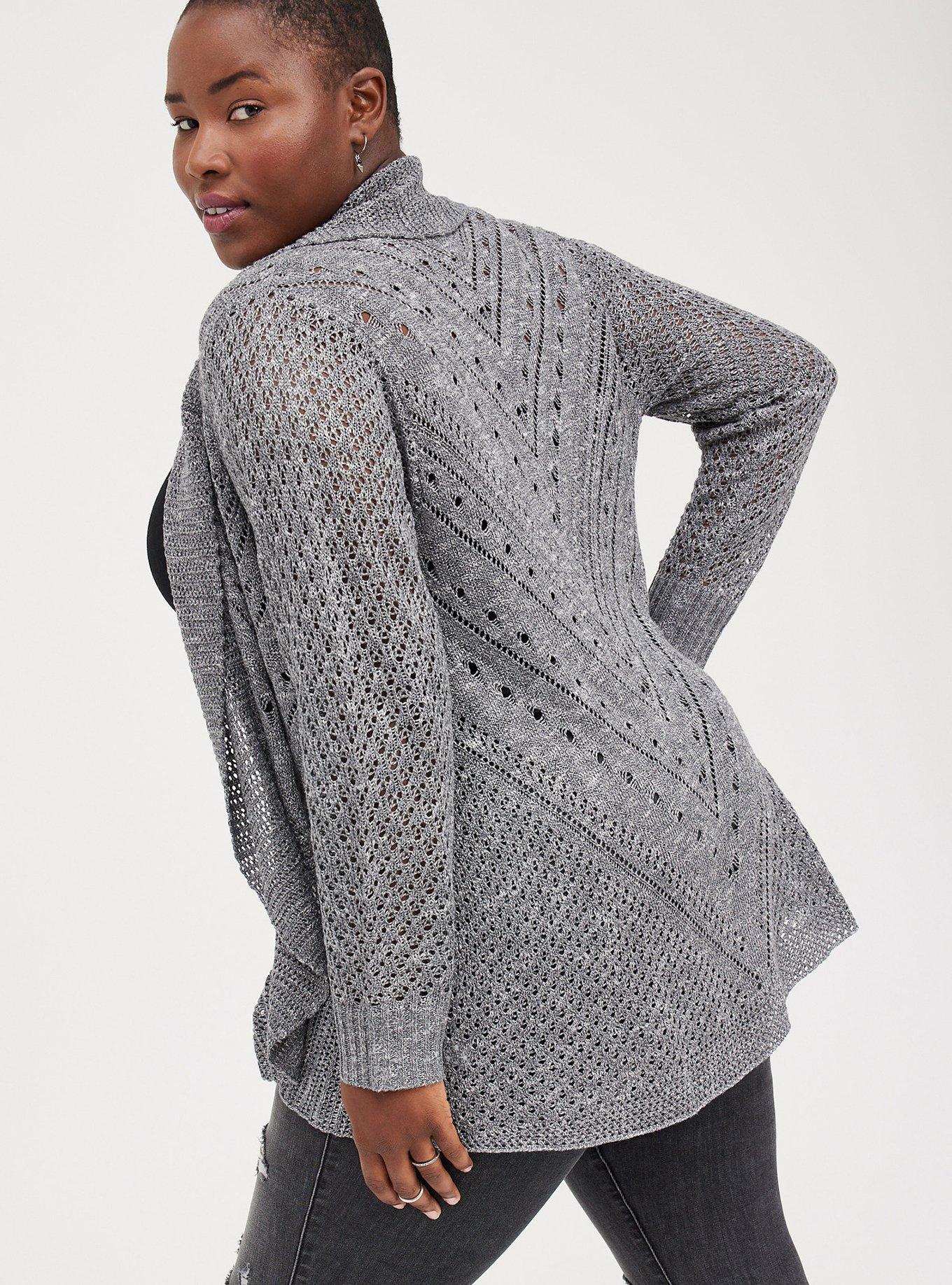 Pointelle Cardigan Curved Hem Sweater