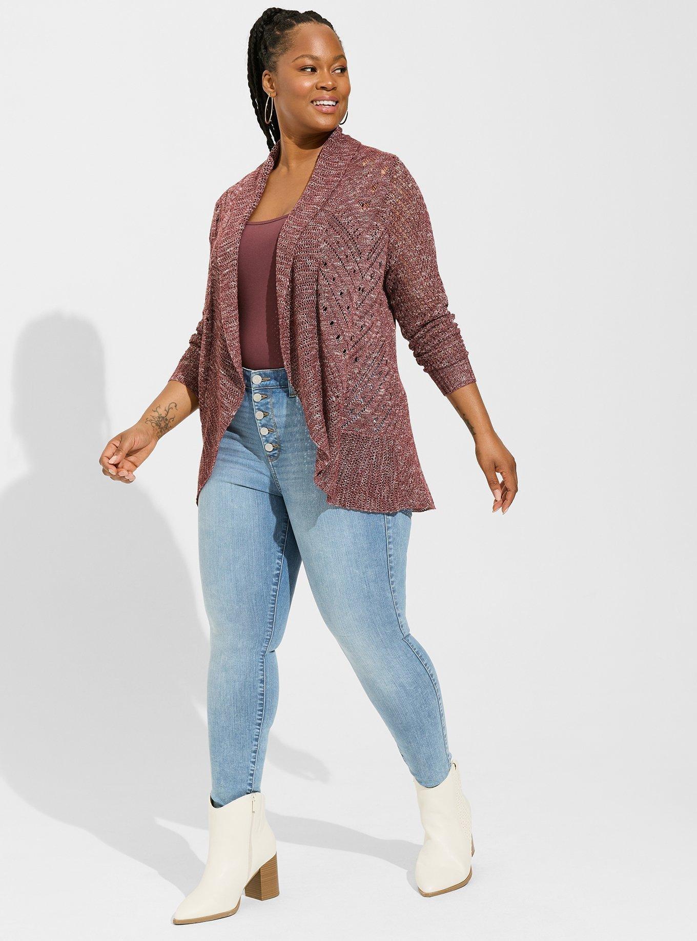 Plus Size Pointelle Cardigan Curved Hem Sweater Torrid