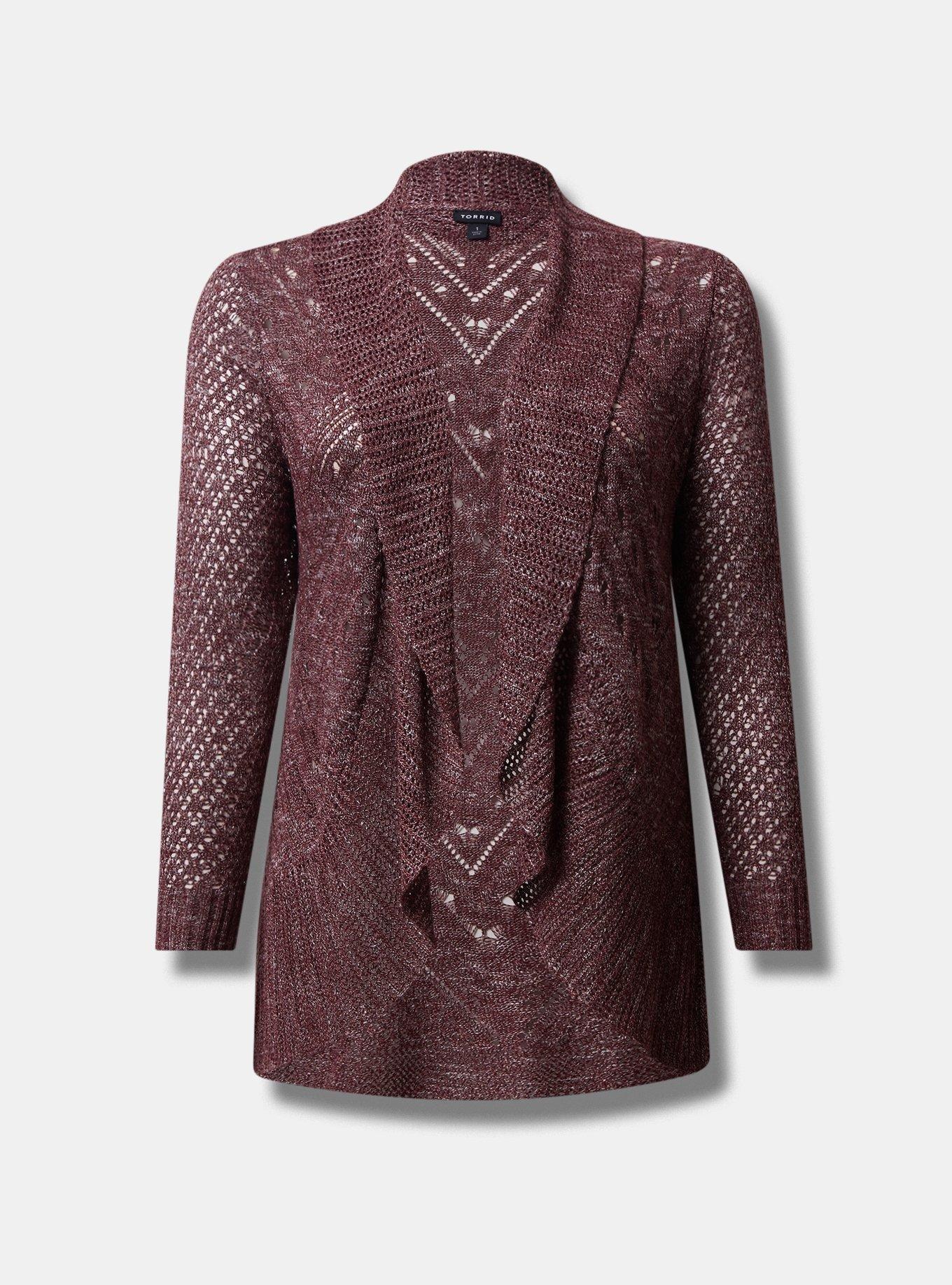 Pointelle Cardigan Curved Hem Sweater, SASSAFRAS, hi-res